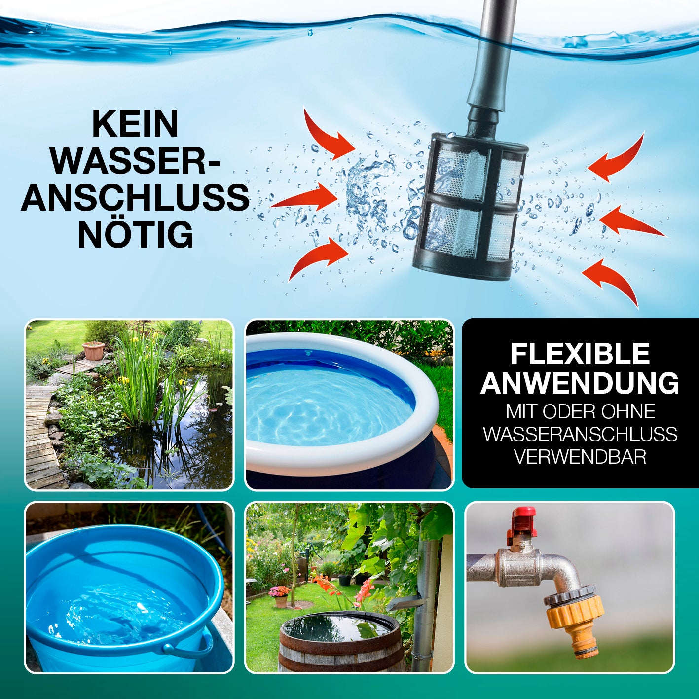 Akku-Hochdruckreiniger Galerie 2, zeigt Flexibilität ohne Wasseranschluss, vielseitig einsetzbar mit integrierter Sprühdüse und Behälter.