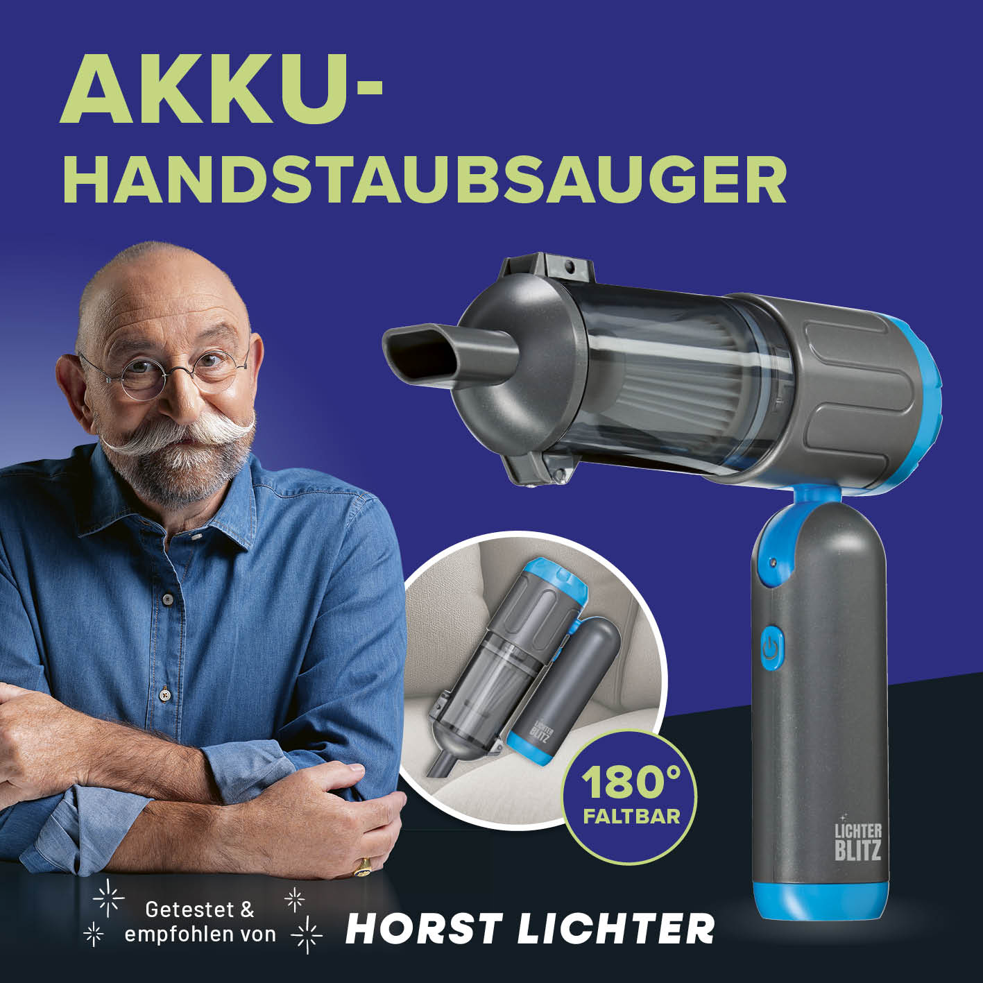 Akku-Handstaubsauger faltbar + 7 Aufsätze in Galerieansicht 2 mit 180° faltbarem Design und kompakter Handstaubsaugerfunktion.