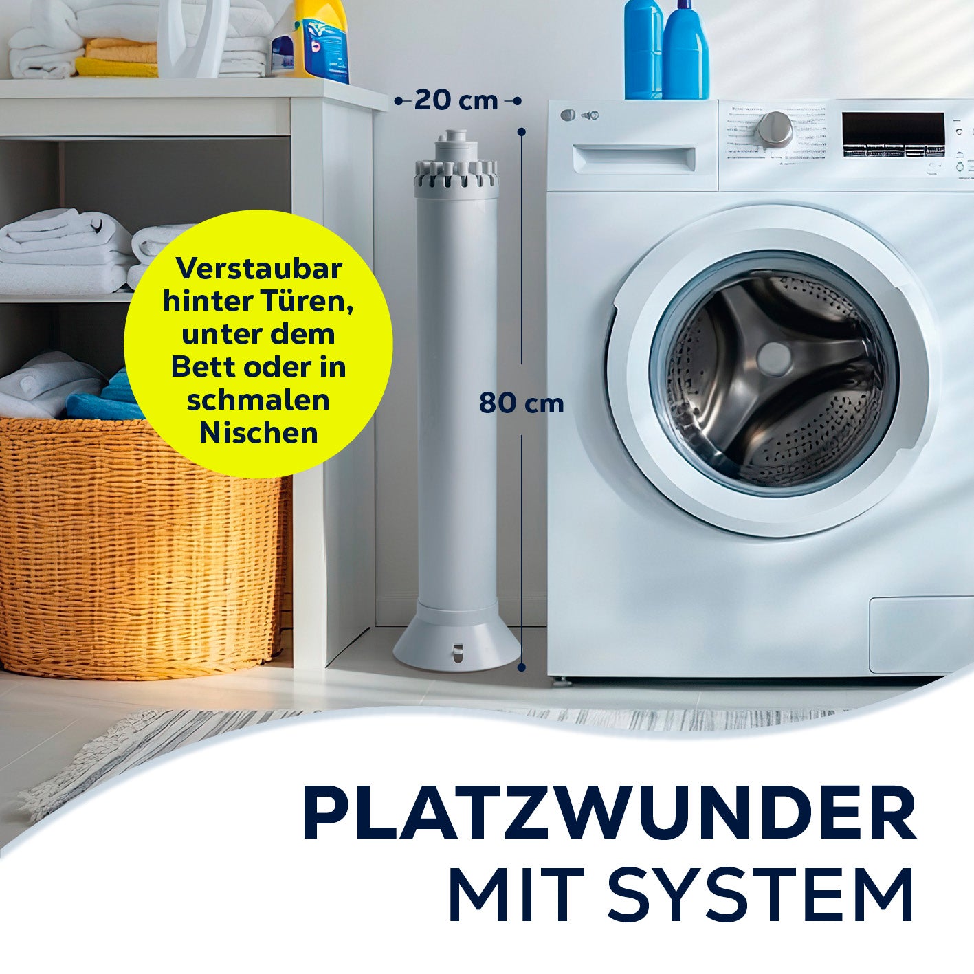 Fächer-Wäscheständer 800 kompakt stehend mit 16 ausklappbaren Armen, platzsparend für enge Räume und flexible Nutzung