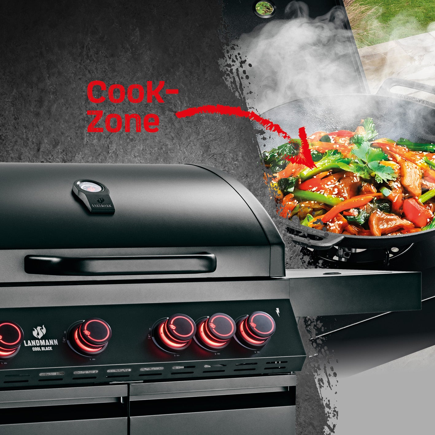 Gasgrill COOL BLACK 4.1 – 4 Brenner + Seitenbrenner mit Cook-Zone und großem Grillrost für vielfältiges Grillen und hohe Leistung