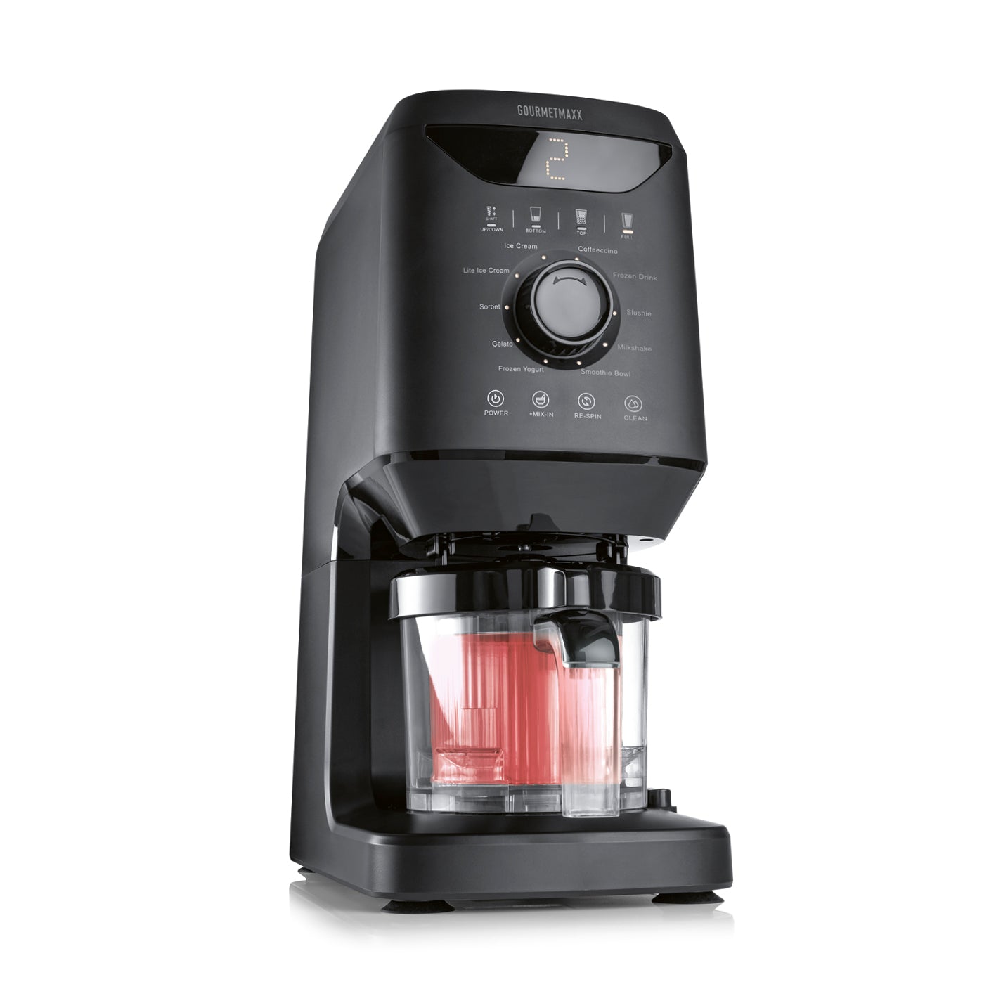 Eismaschine SmoothUp in Schwarz mit digitalem Display und Mix-in-Funktion für kreative Drinks und Desserts