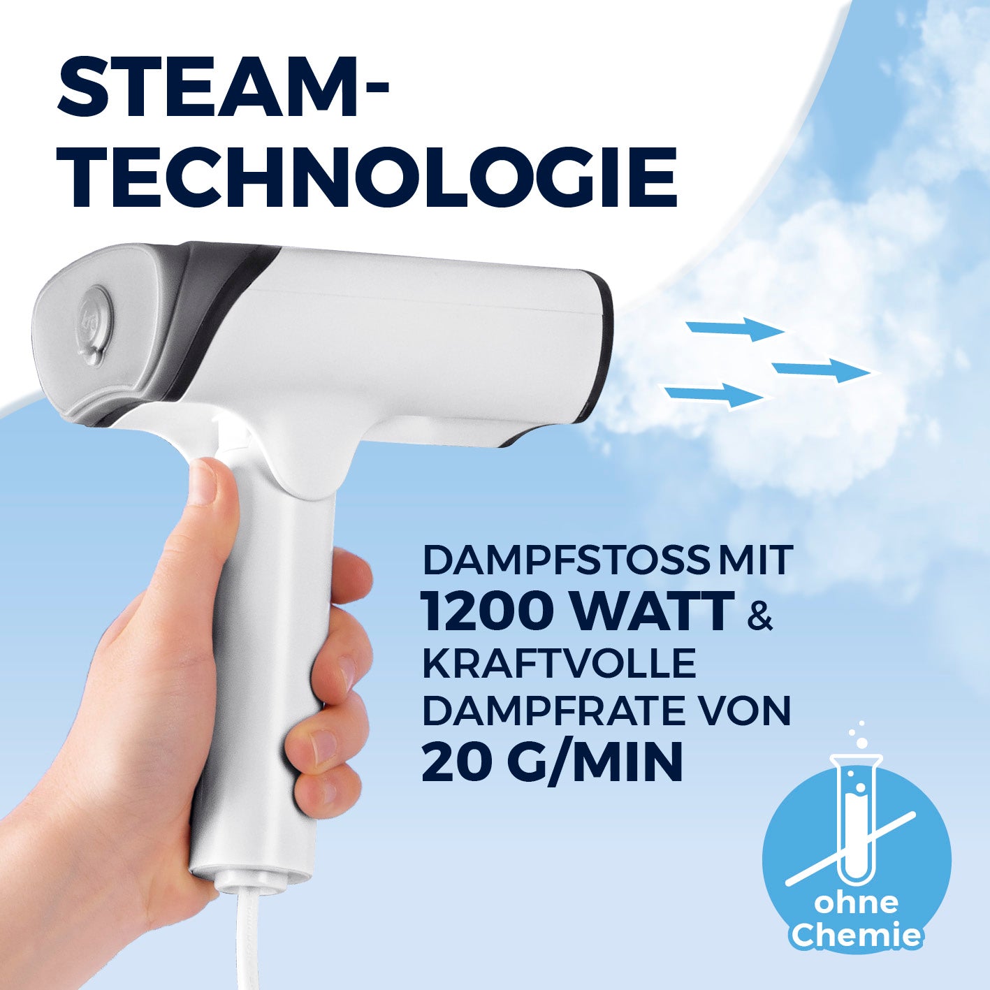 2in1-Dampfbürste mit 1200 Watt Leistung und kraftvoller Dampfrate, handgehalten, quadratische Aufnahme Galerie 4