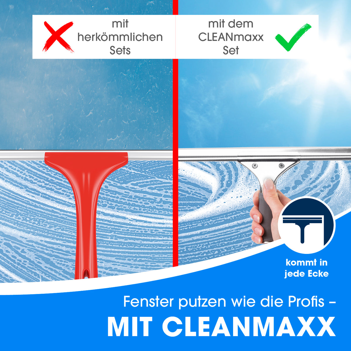 Fensterreiniger-Set Professional - 13-tlg. - Grau/Blau beim Fensterputzen in jeder Ecke