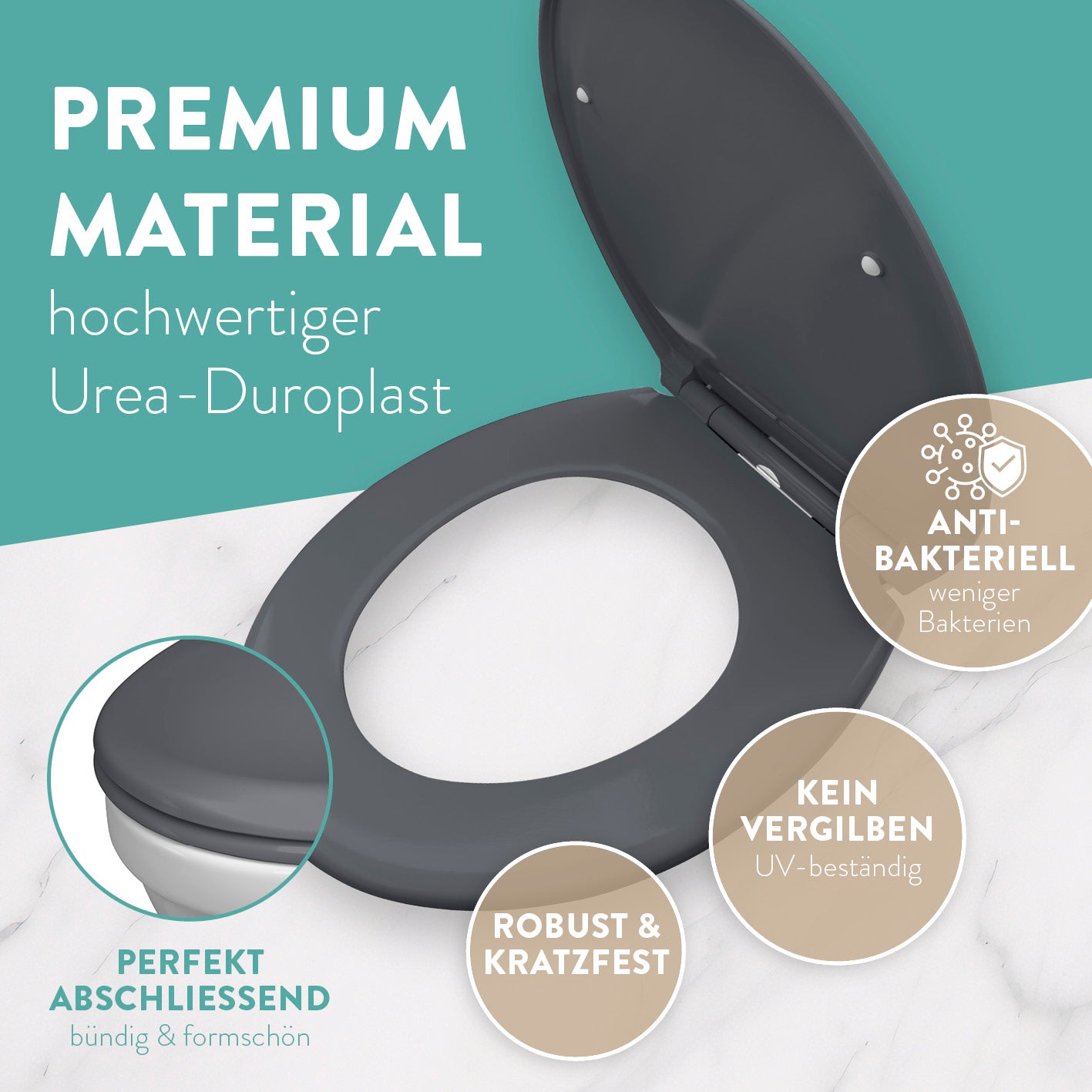 Premium Toilettendeckel - oval - dunkelgrau