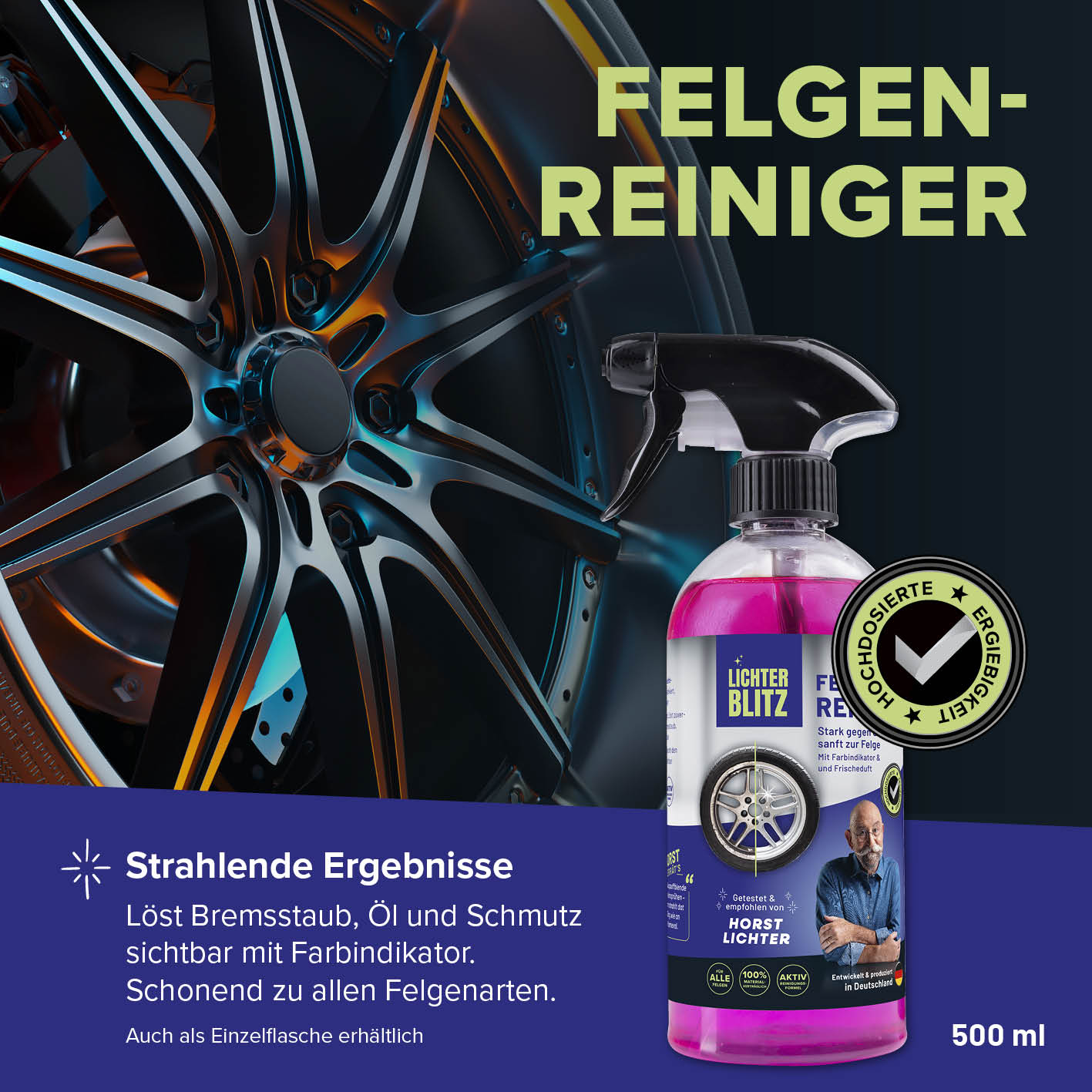 Reinigungsset Felgen – 4-tlg. mit Felgenreiniger, löst Bremsstaub und Schmutz schonend und effektiv für alle Felgenarten.
