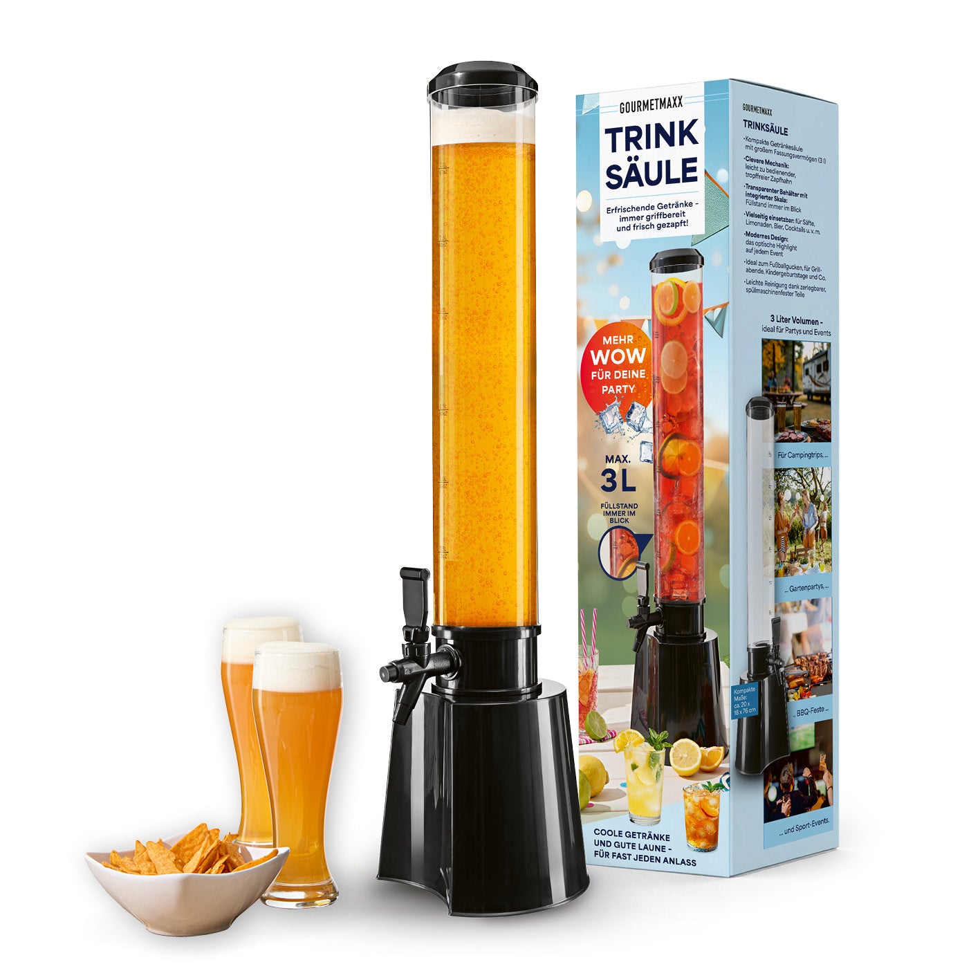 Trinksäule - 3 Liter in quadratischer Galerie-Ansicht mit tropffreiem Zapfhahn und großem Fassungsvermögen, Maße 1417x1417 Pixel.