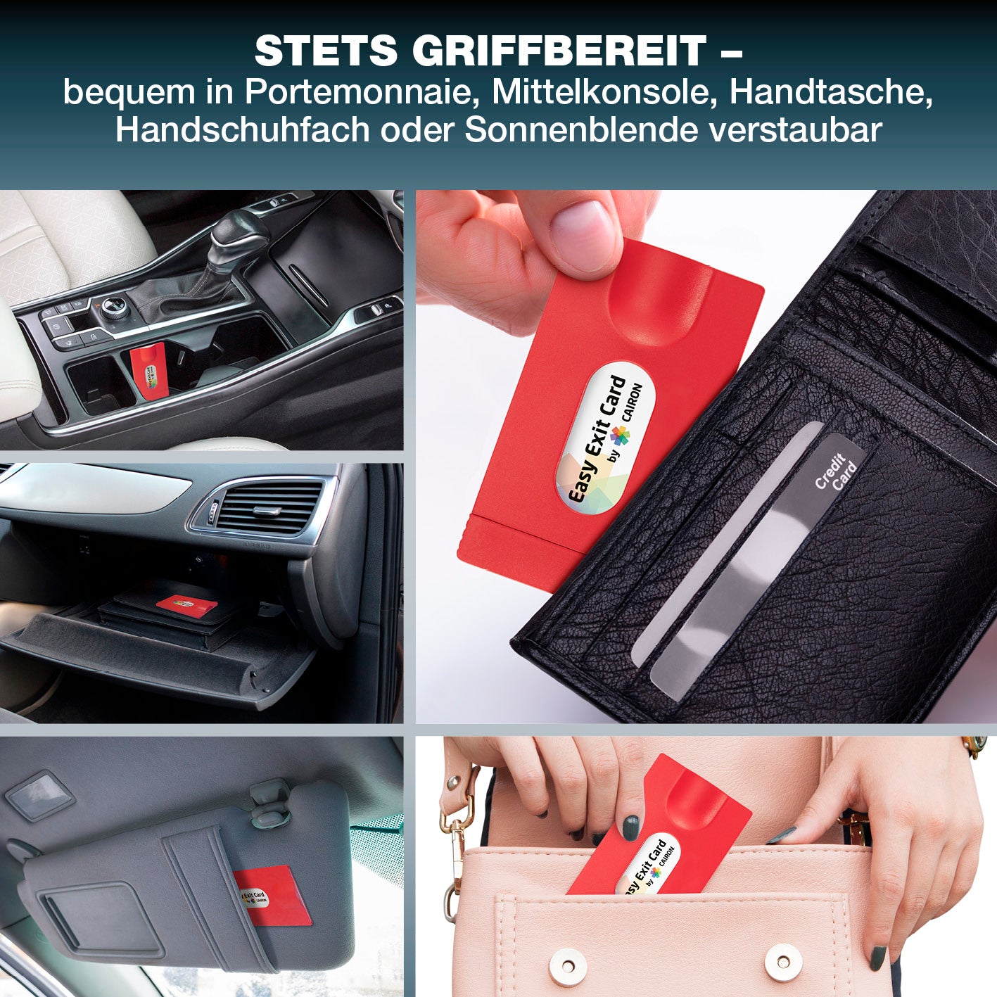 Notfall-Rettungswerkzeug im Kartenformat mit Gurtschneider, kompakt und praktisch für schnelle Erreichbarkeit in Geldbörse, Auto oder Handtasche.