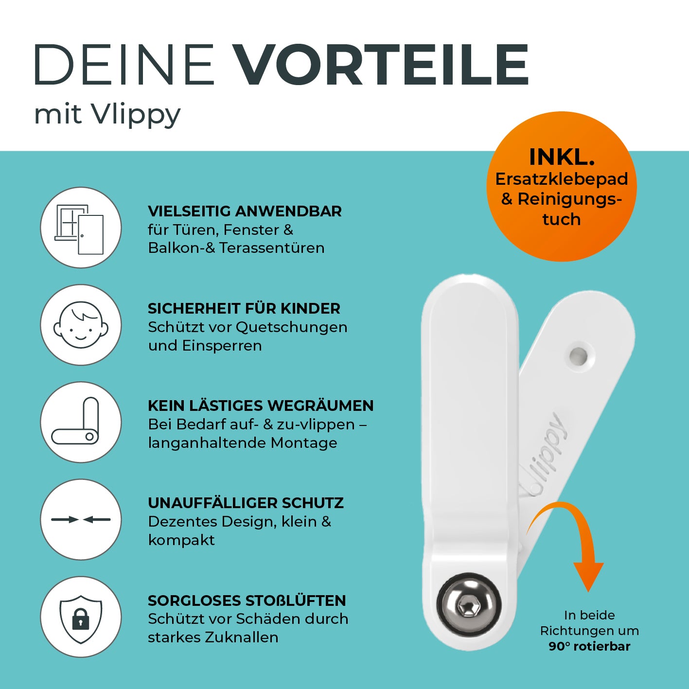 Tür- & Fensterstopper - 4er-Set verhindert Zuschlagen, ist flexibel, einfach montierbar und schützt Türen und Fenster sicher und leise.