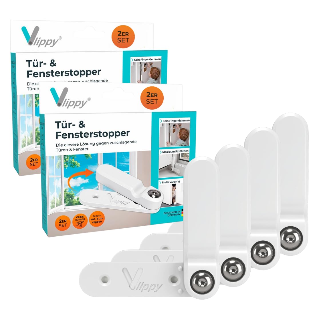 Tür- & Fensterstopper - 4er-Set aus flexiblem Kunststoff verhindert zuverlässig das Zuschlagen von Türen und Fenstern.