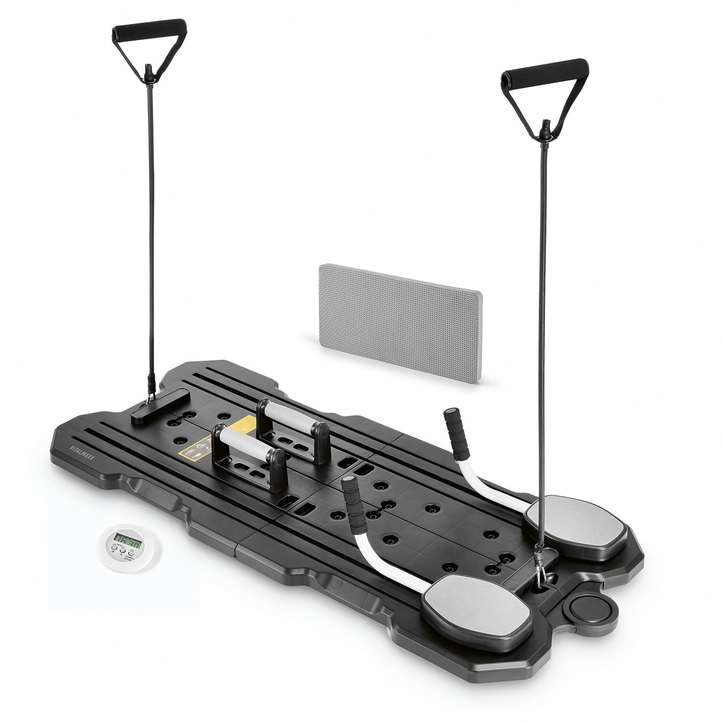 Pilates Reformer Fitnessboard - faltbar mit Widerstandsbändern, verstellbaren Griffen und Fußstütze für effektives Training zu Hause.