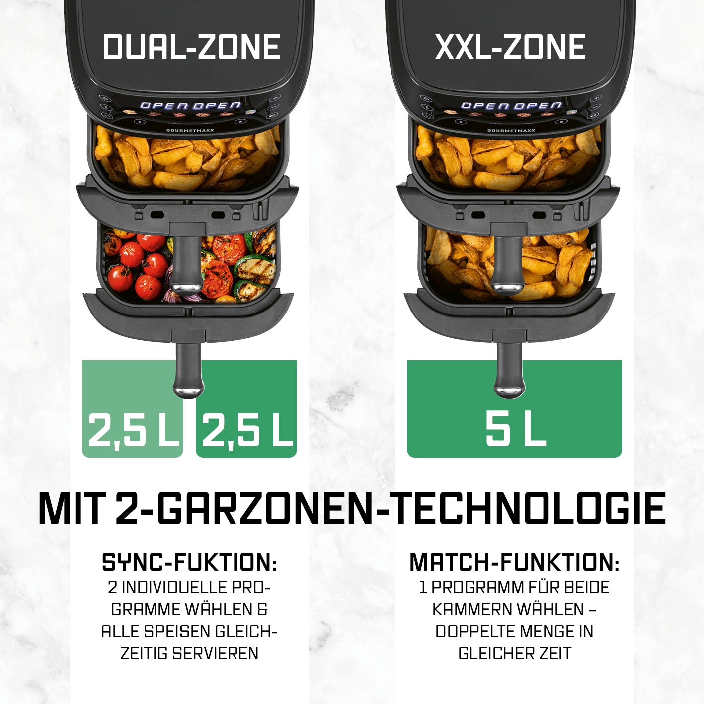 FryUp XS Vertikale Doppelkammer-Heißluftfritteuse - 5 Liter (2 x 2,5 l)