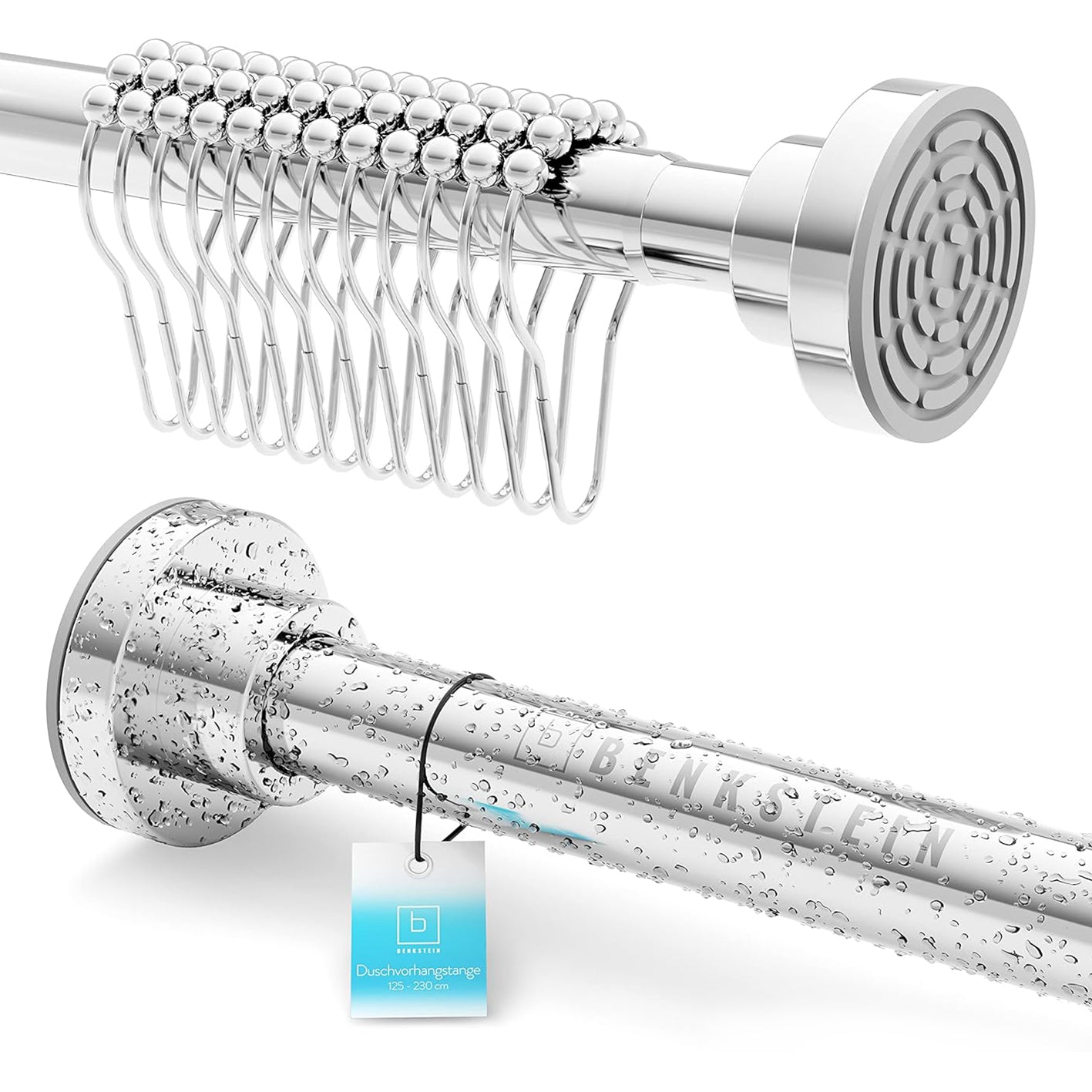 Duschvorhangstange - 115-215 cm mit wasserabweisender Oberfläche und stabiler halterung, quadratisches bild, galerie 1