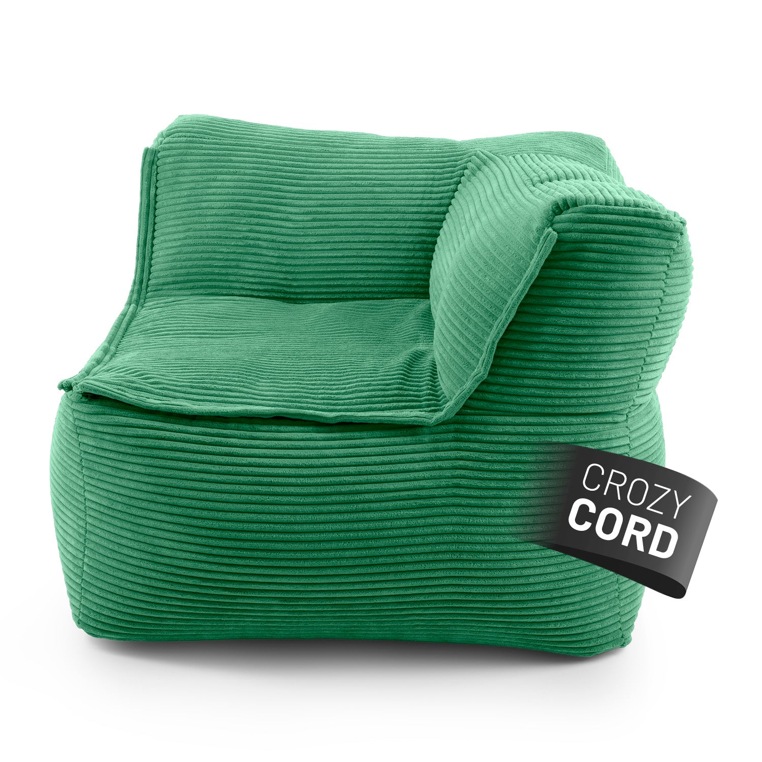 Modulares Eckteil rechts aus der LUMALAND Cord-Reihe in Dunkelgrün, 81x81x70 cm, weicher Cordstoff, gemütlich und modern gestaltet.