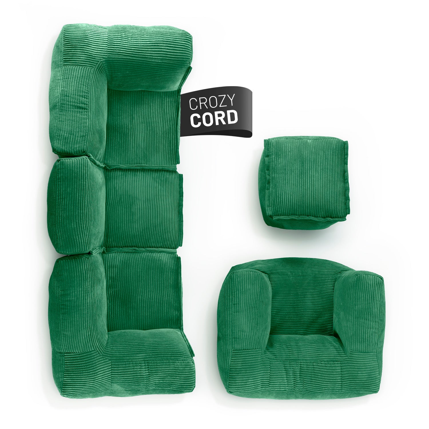 Modulares Basic-Set aus der LUMALAND Cord-Reihe - 5-tlg. - Dunkelgrün Sofa, Sessel und Hocker aus Cordstoff in Dunkelgrün