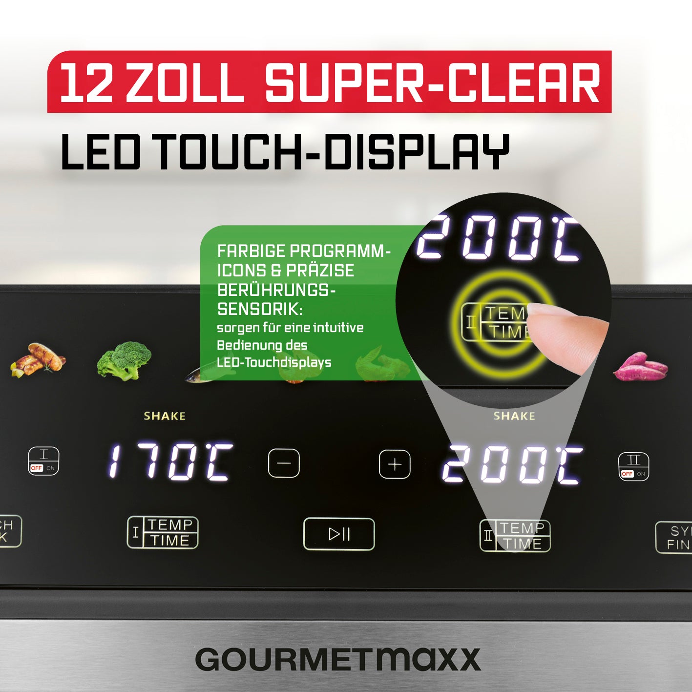 AirGenius Vario-Kammer-Heißluftfritteuse - 10 Liter (2 x 5 Liter) mit farbigem LED-Touchdisplay und präziser Bedienung