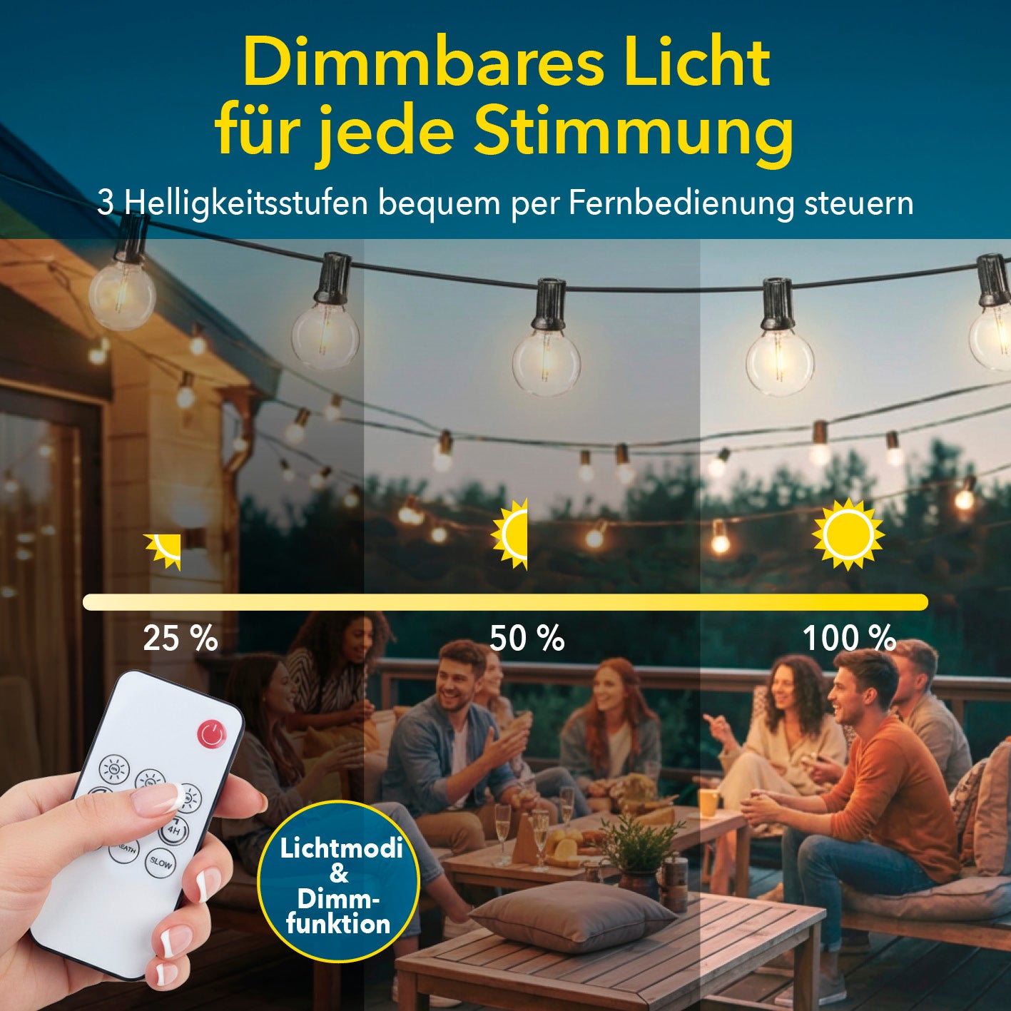 Outdoor-LED-Lichterkette - 15 m mit Dimmerfunktion und Fernbedienung, Galerieposition 4, quadratisch 1417x1417 px