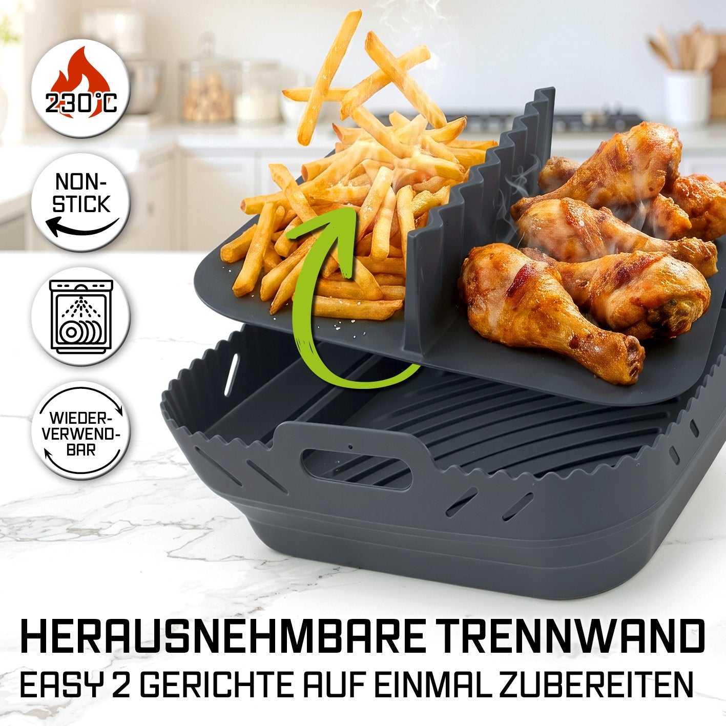 Silikonbackform für Heißluftfritteusen - ca. 21,2 x 21,2 x 8 cm