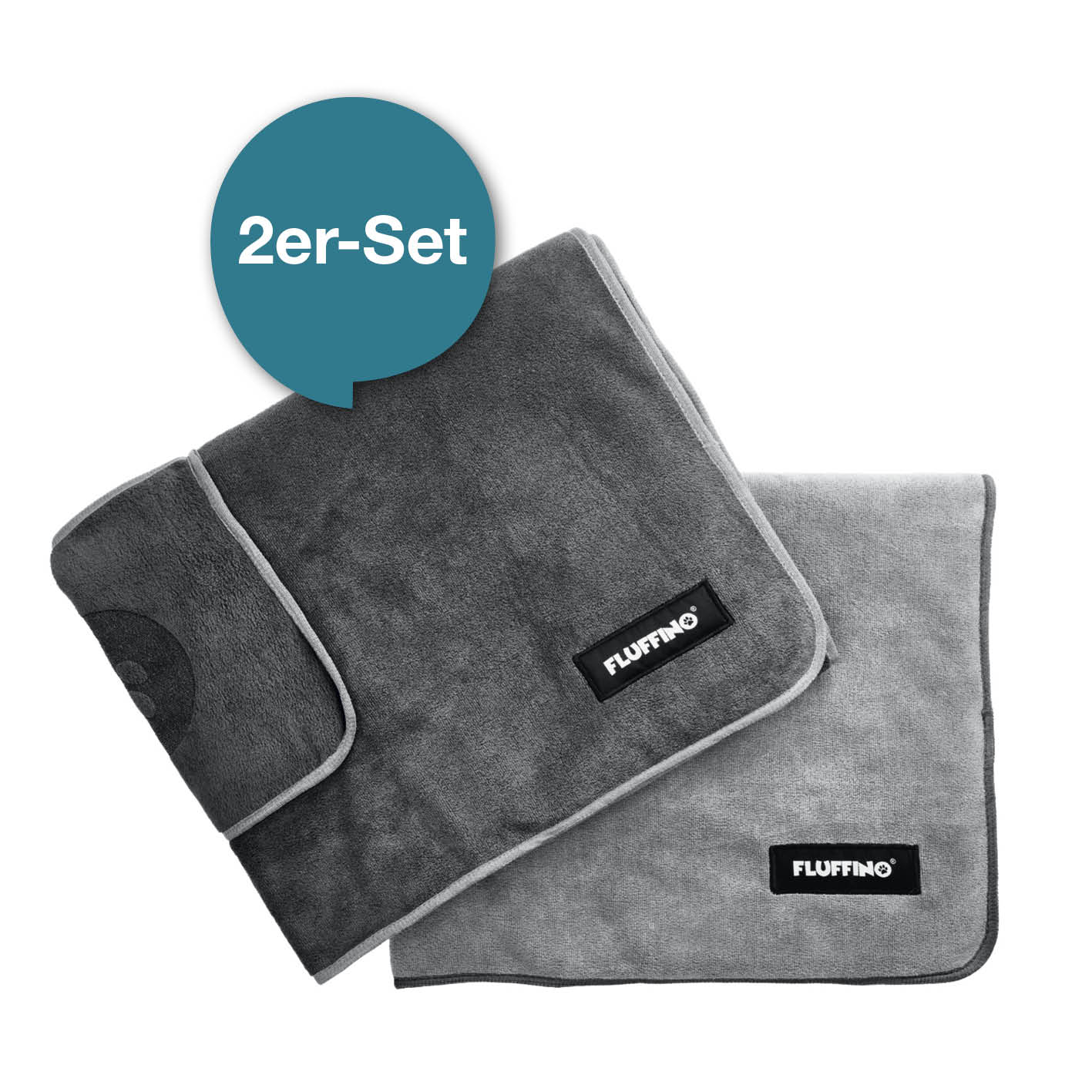 Hundehandtuch Mikrofaser – 2er-Pack (90 x 50 cm) – Dunkelgrau & Grau
