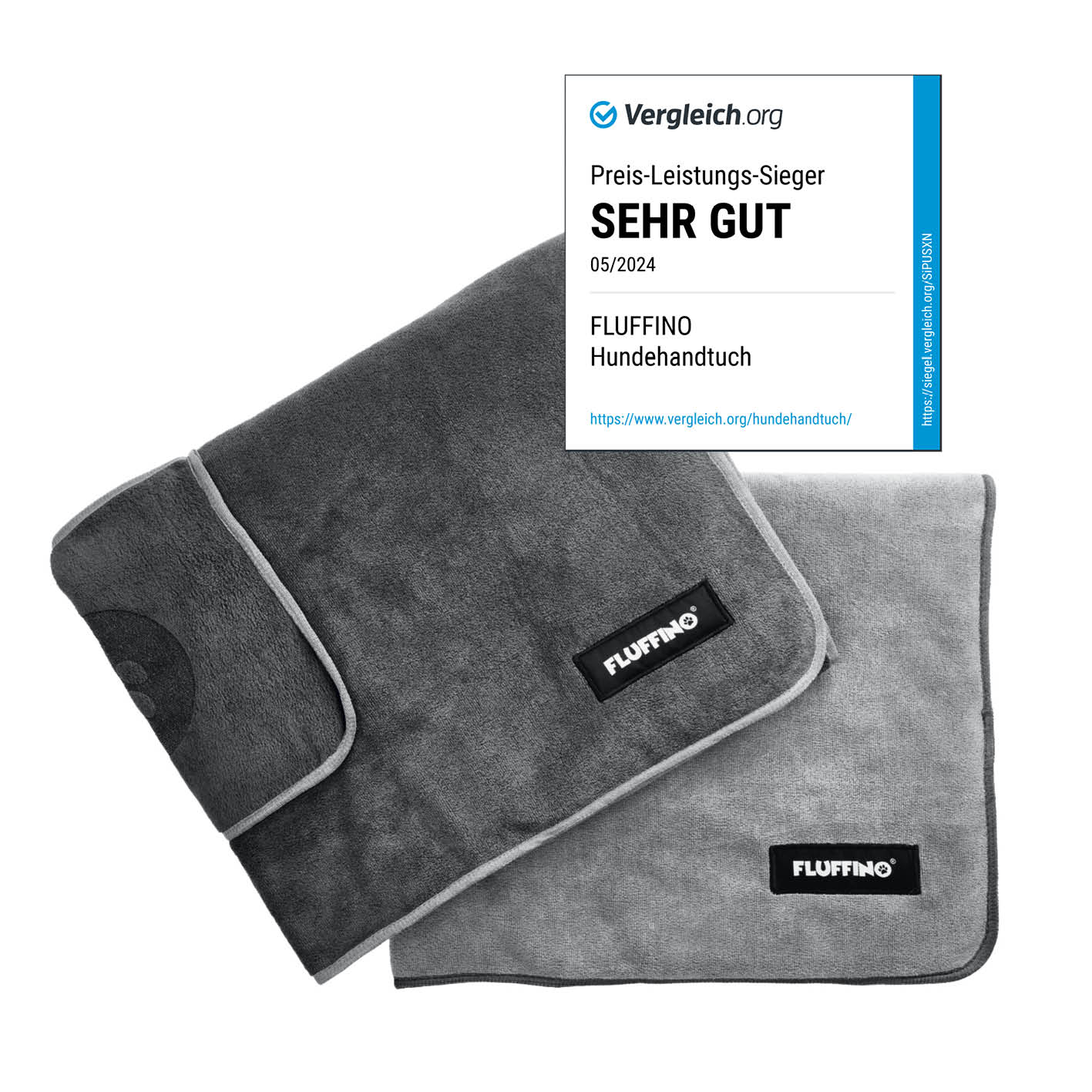 Hundehandtuch Mikrofaser – 2er-Pack (120 x 70 cm) – Dunkelgrau & Grau