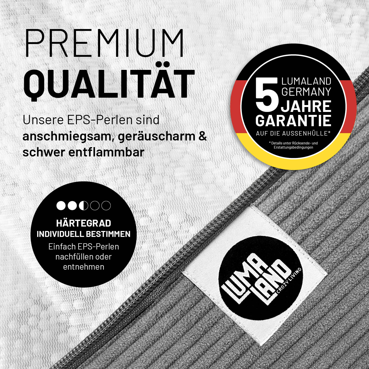Comfort Line Sitzsack Feincord M - 120 L - Grau mit hochwertiger Feincord-Oberfläche und langlebigem Material in Grau.