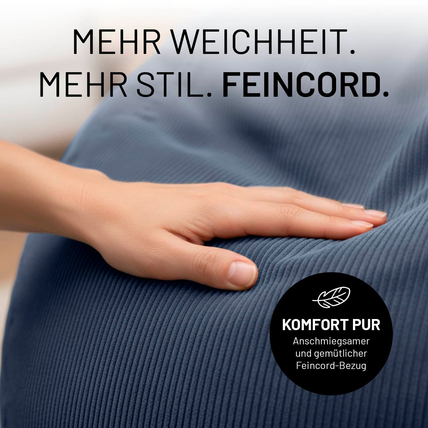 Comfort Line Sitzsack Feincord M - 120 L - Dunkelblau mit weichem, anschmiegsamem Feincord-Bezug und stilvollem Design.