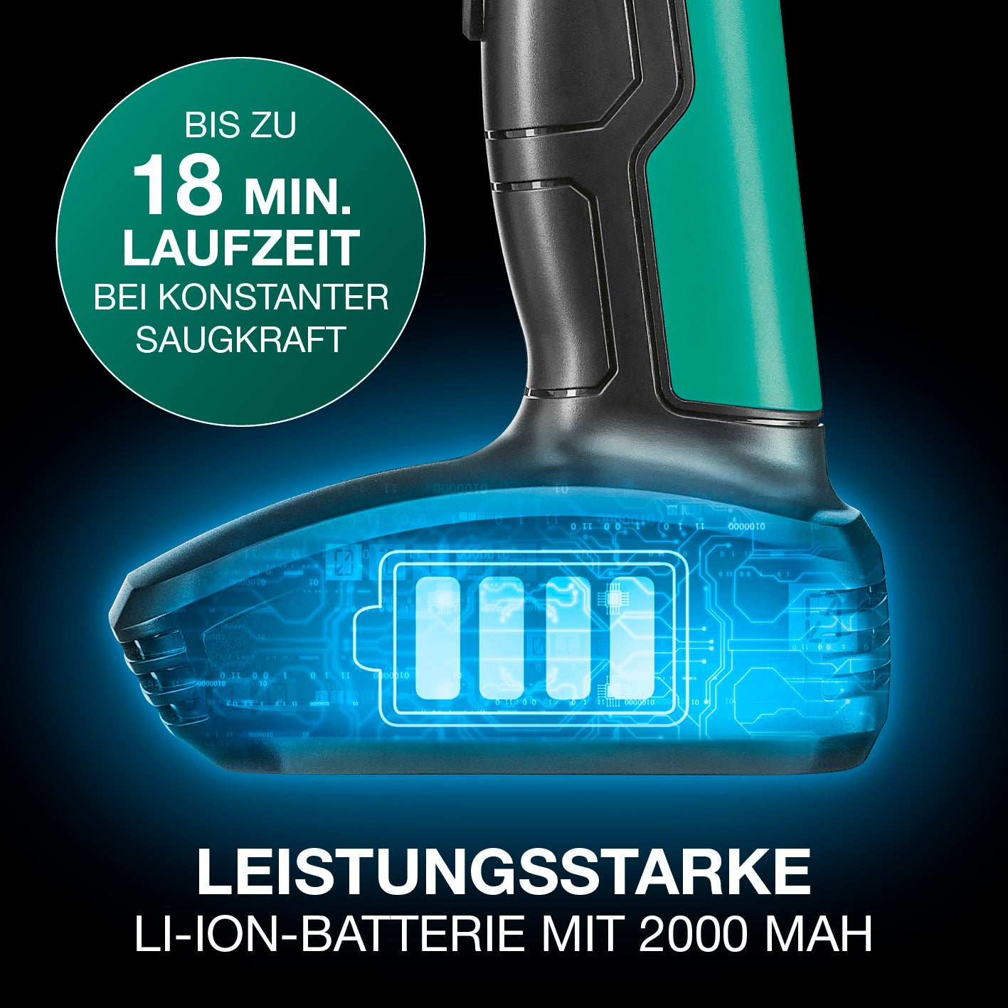 Akku-Handstaubsauger & Luftkompressor AirPower mit leistungsstarker Li-Ion-Batterie und bis zu 18 Minuten Laufzeit bei konstanter Saugkraft