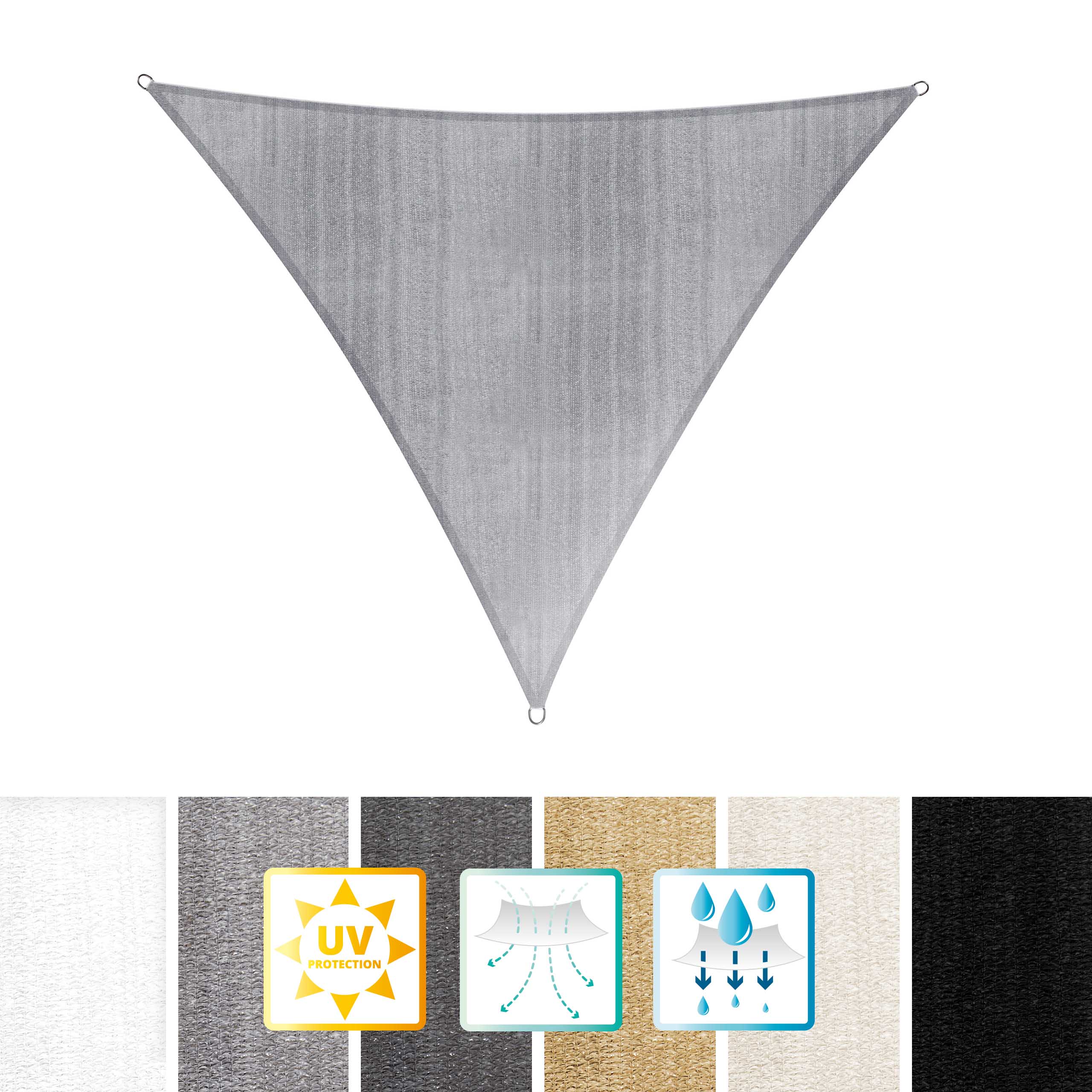 Sonnensegel 100% HDPE mit Stabilisator für UV-Schutz - Dreieck 3 x 3 x 3 Meter - Hellgrau