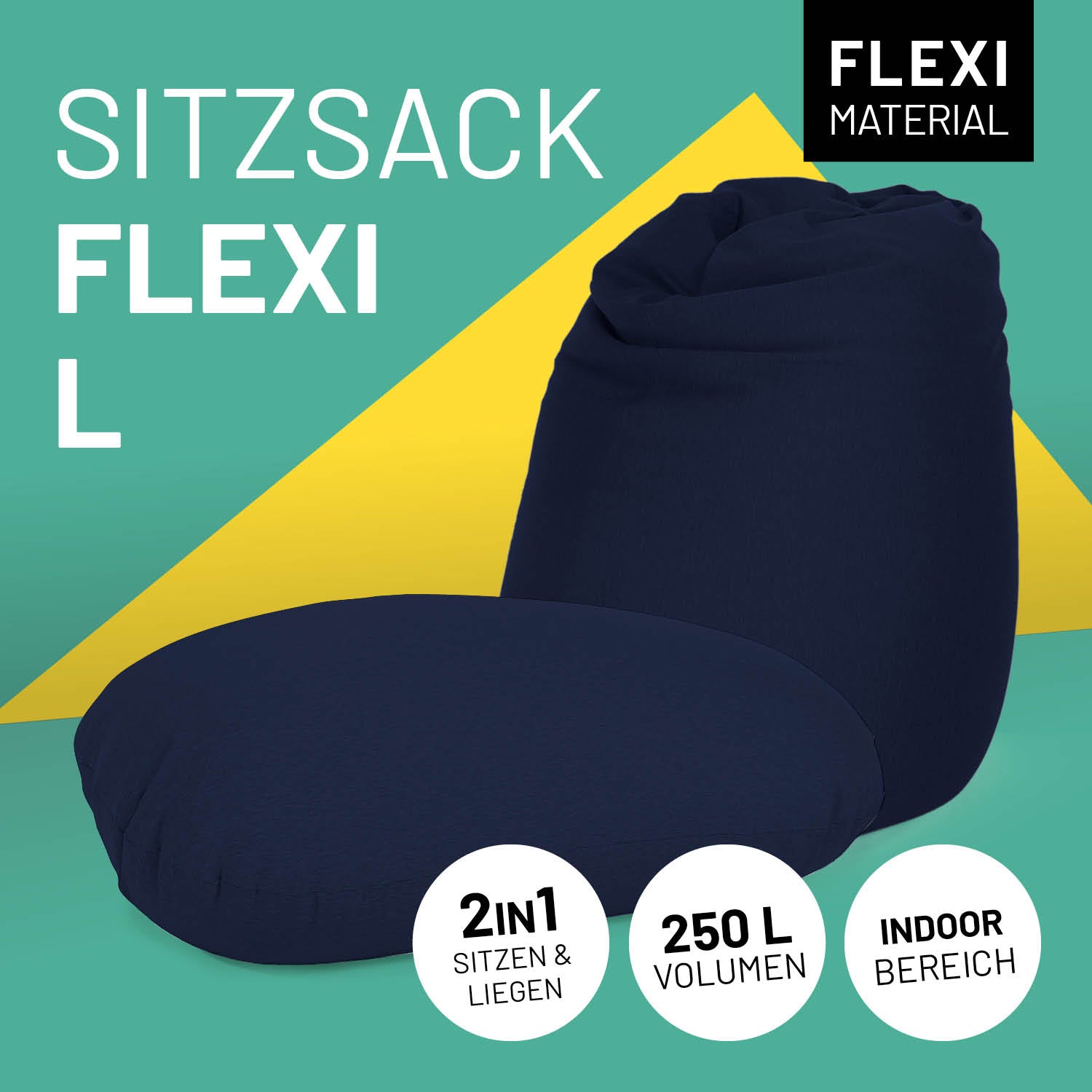 Flexi Comfort Sitzsack (320 L) in Navyblau, flexibel zum Sitzen und Liegen, ideal für den Indoor-Bereich mit hohem Komfort.