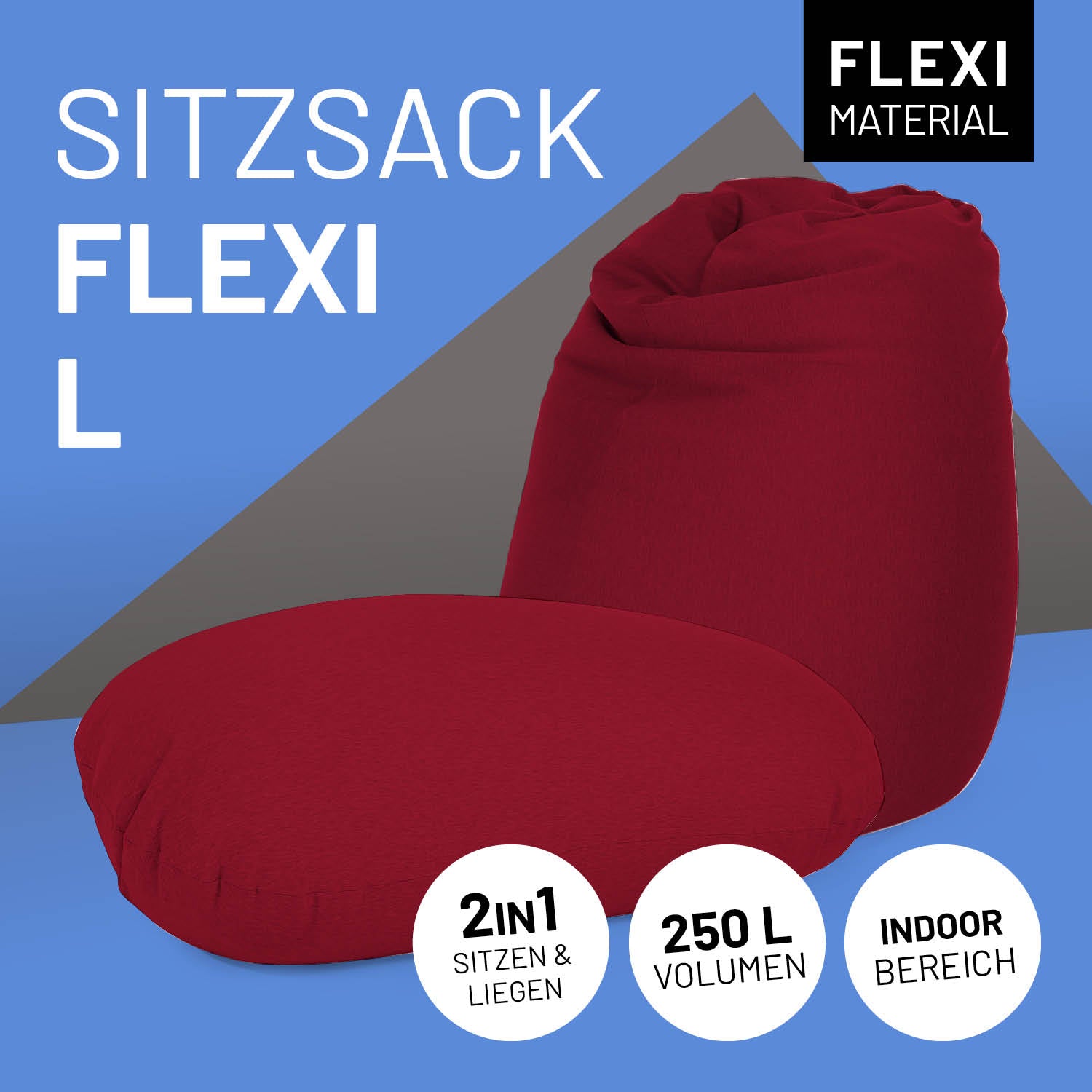 Flexi Comfort Sitzsack (320 L) in Rot, vielseitig zum Sitzen und Liegen, weiches Flexi Material, für den Indoor-Bereich.