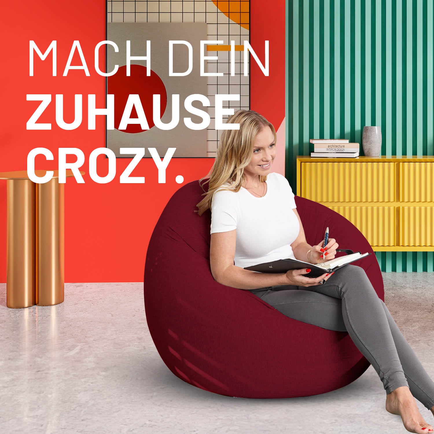Flexi Comfort Sitzsack (320 L) Rot mit weichem Sitzkomfort, passt sich jeder Haltung an, ideal für Wohnzimmer und Home Office.