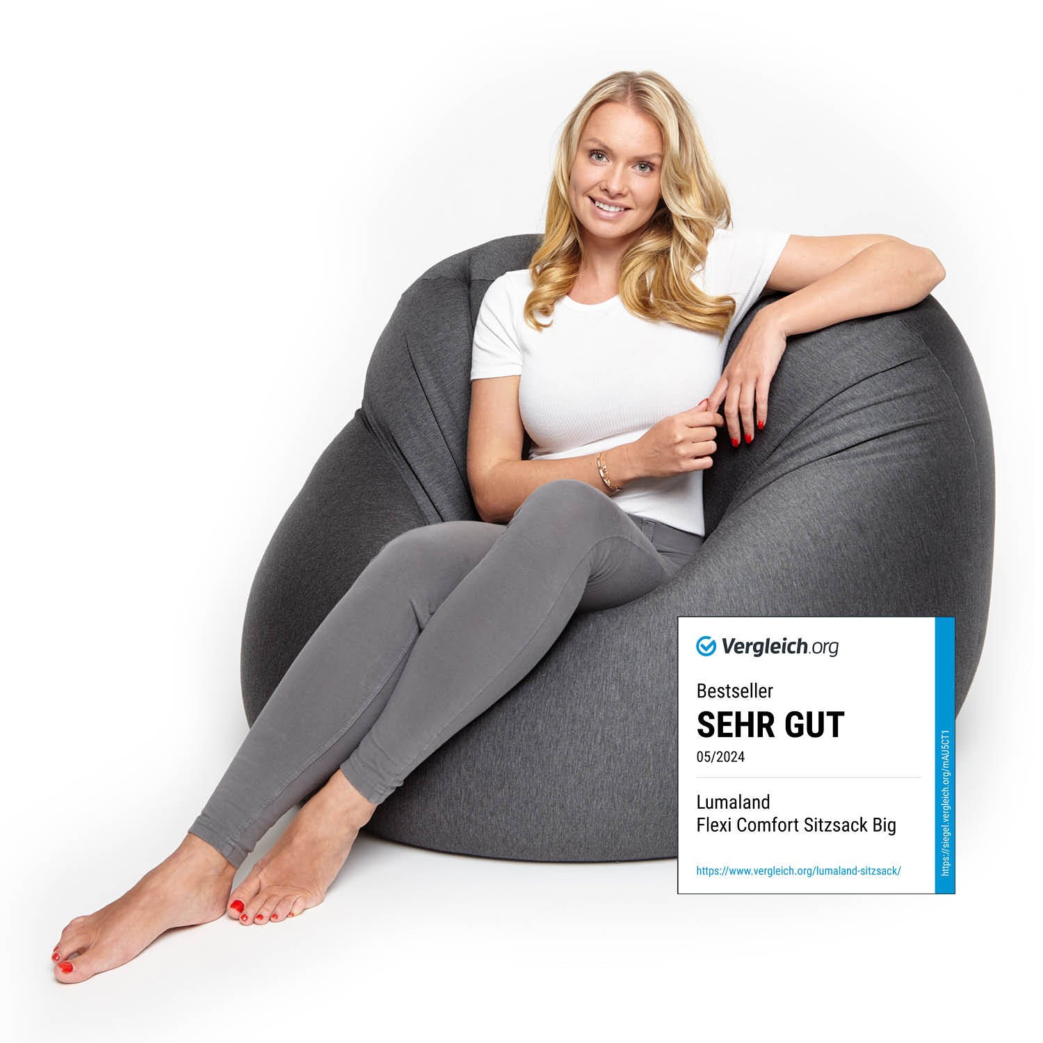 Flexi Comfort Sitzsack (380 L) Dunkelgrau mit hochwertigem, weichem Stoff für maximalen Komfort und trendiges Design von Lumaland.