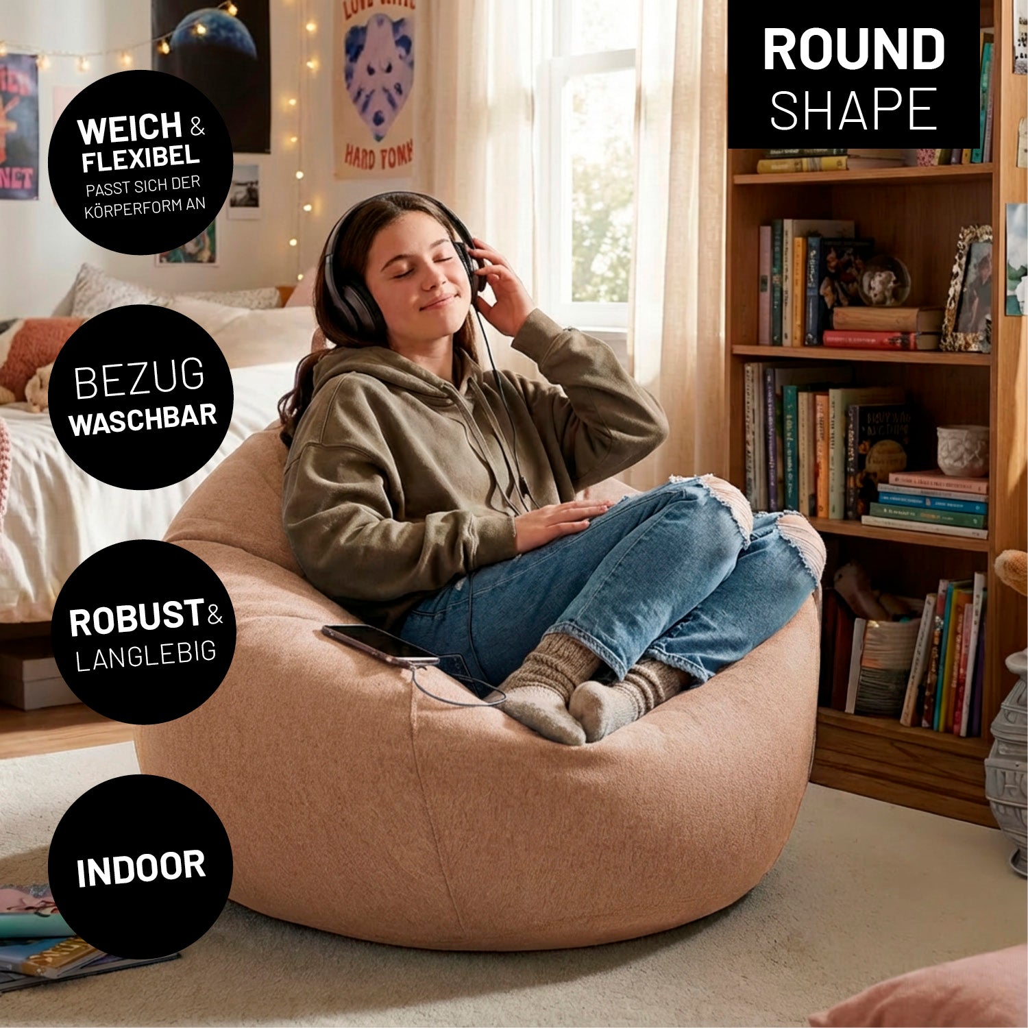 Comfort Line Sitzsack (185 L) - indoor - Braun mit weichem Bezug, passt sich Körperform an und ideal für gemütliche Momente zu Hause.