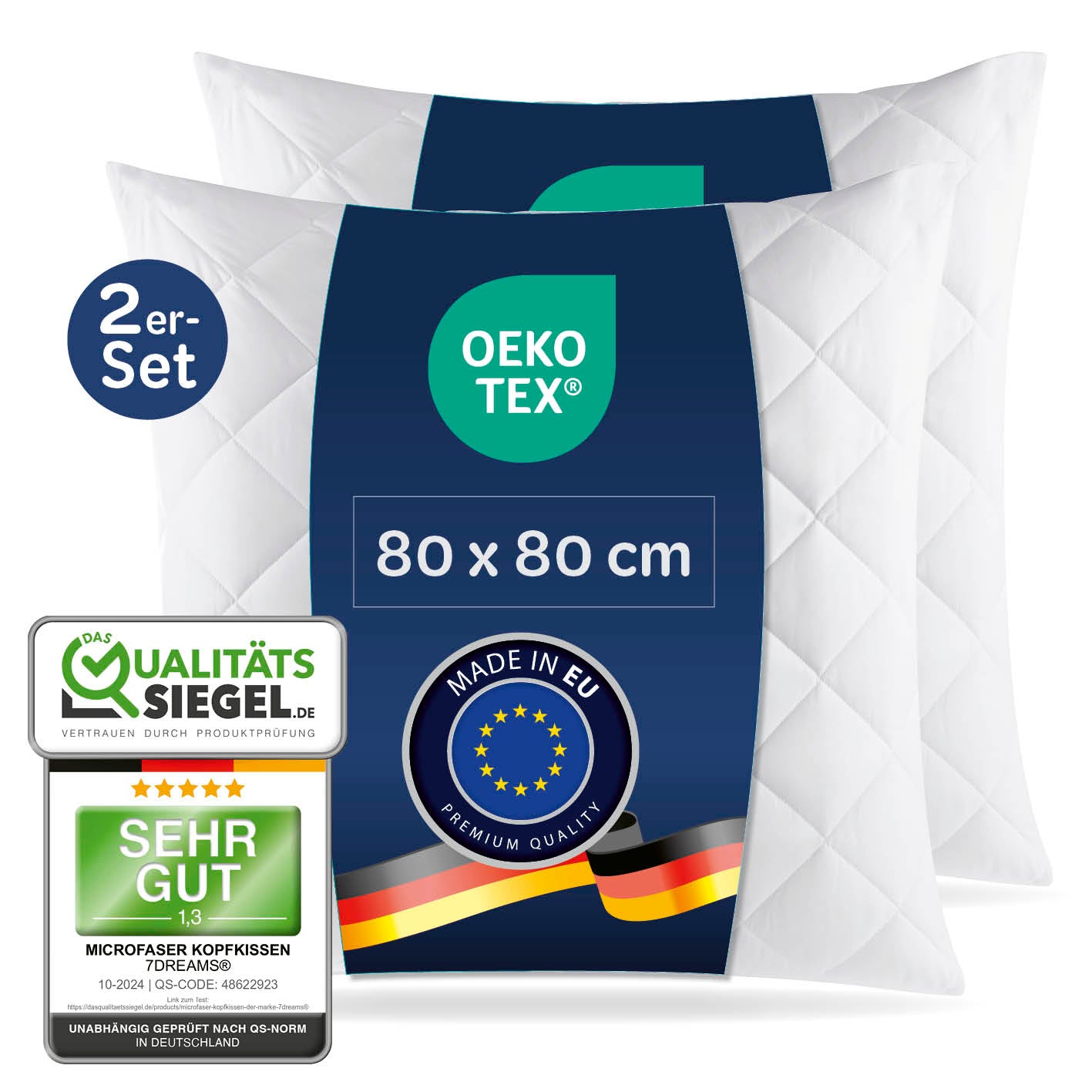 Microfaser Kopfkissen gesteppt - 80 x 80 cm - 2er-Set