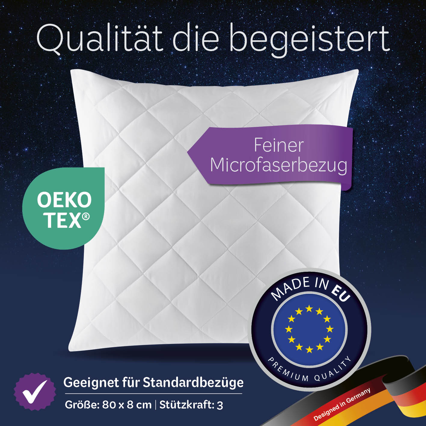 Microfaser Kopfkissen gesteppt - 80 x 80 cm - 2er-Set