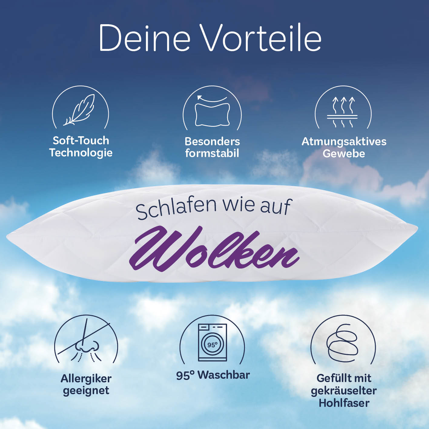 Microfaser Kopfkissen gesteppt - 80 x 80 cm - 2er-Set