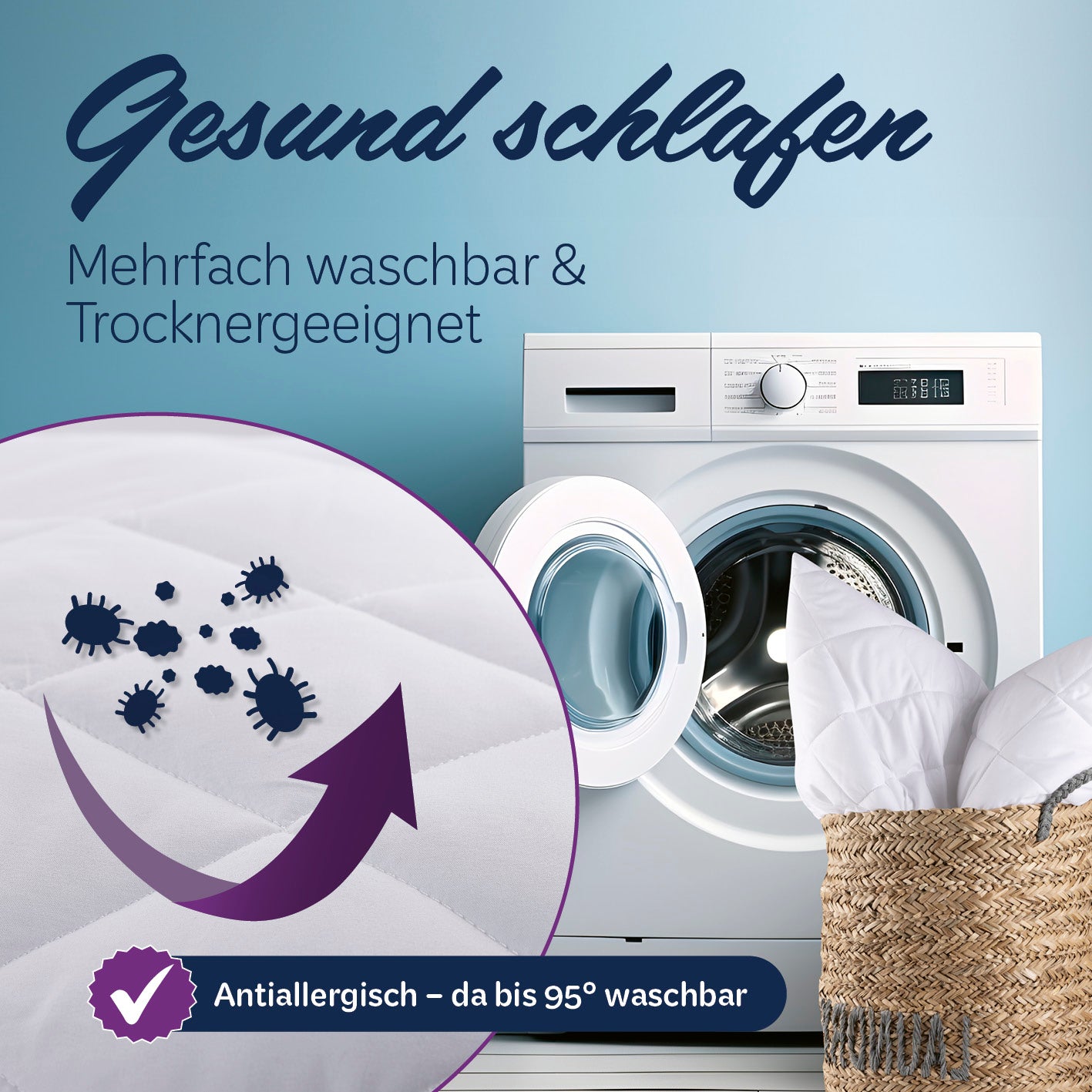 Microfaser Kopfkissen - Gesteppt - 40 x 80 cm - Weiß, waschbar bis 95°, trocknergeeignet, antiallergisch, formstabil und pflegeleicht.