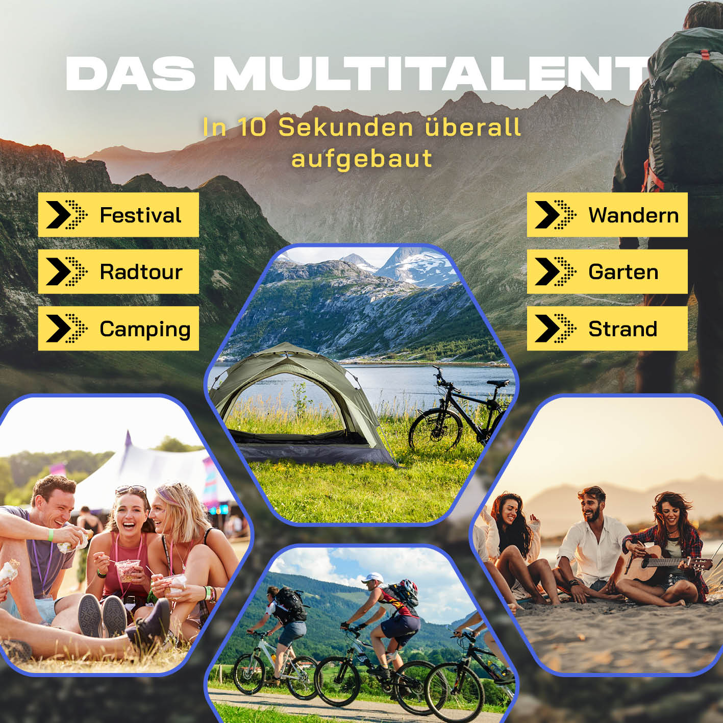 Pop Up Zelt - 3-Personen-Zelt mit Doppeltür- Wurfzelt Trekkingzelt - 210x190x110 cm - Grün