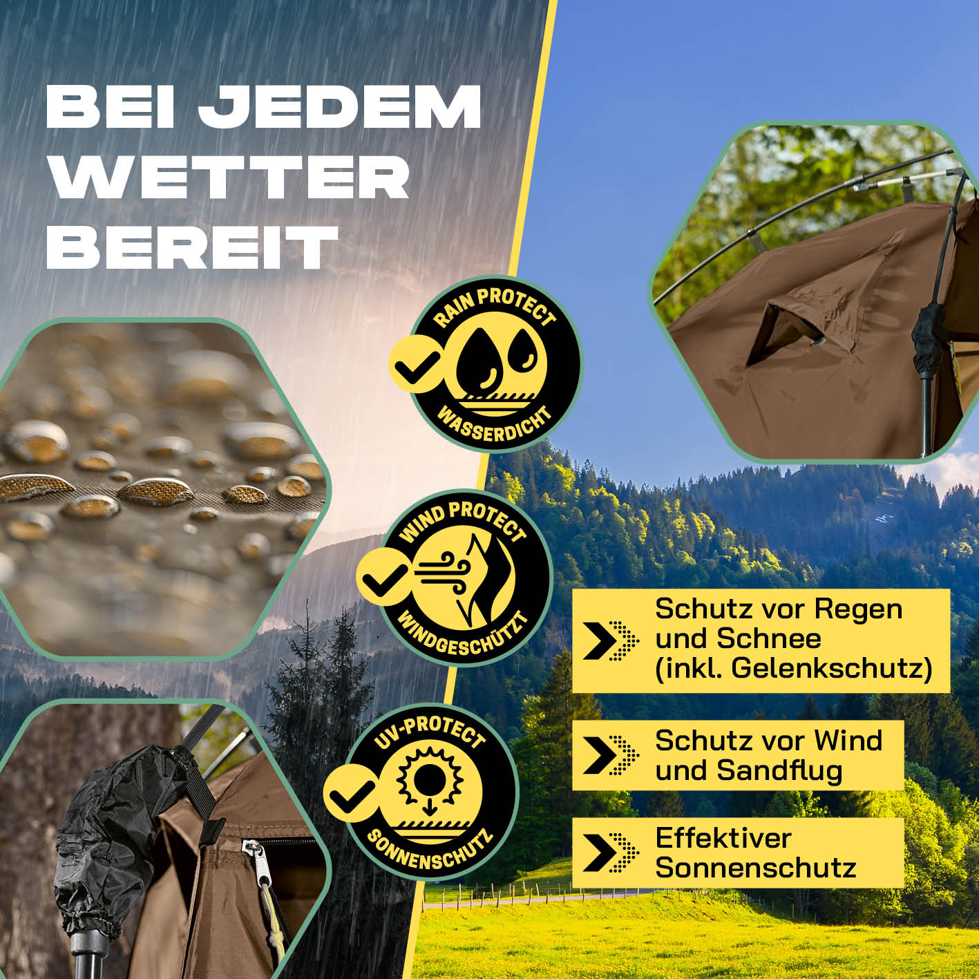 Pop up Duschzelt - 220 cm hoch - Braun, wetterfest, wasserdicht, windgeschützt, mit Sonnenschutz, ideal für Outdoor und Camping.