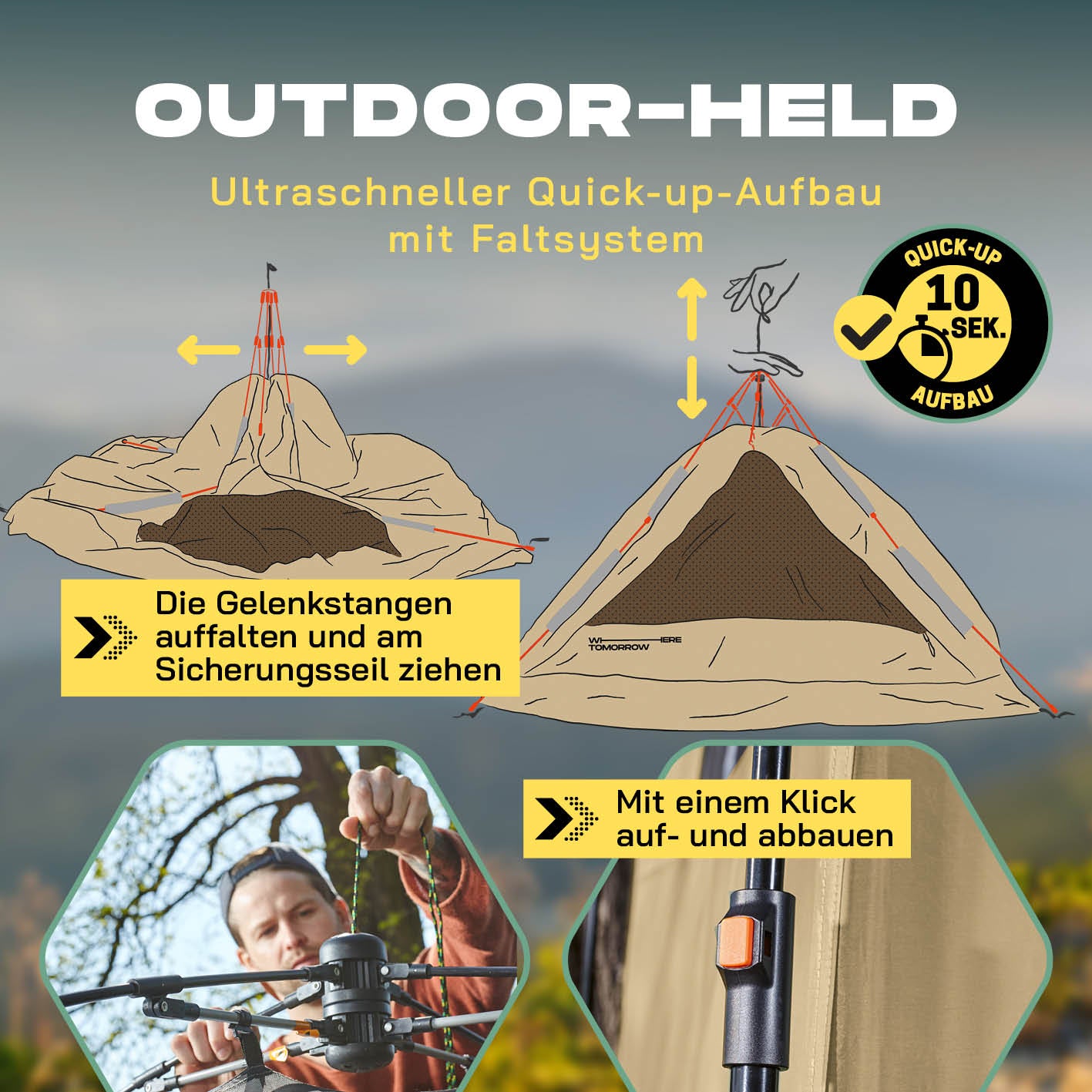 Pop up Duschzelt - 220 cm hoch - Braun mit ultraschnellem Quick-up-Aufbau und wetterfestem Design für Outdoor und Reisen.