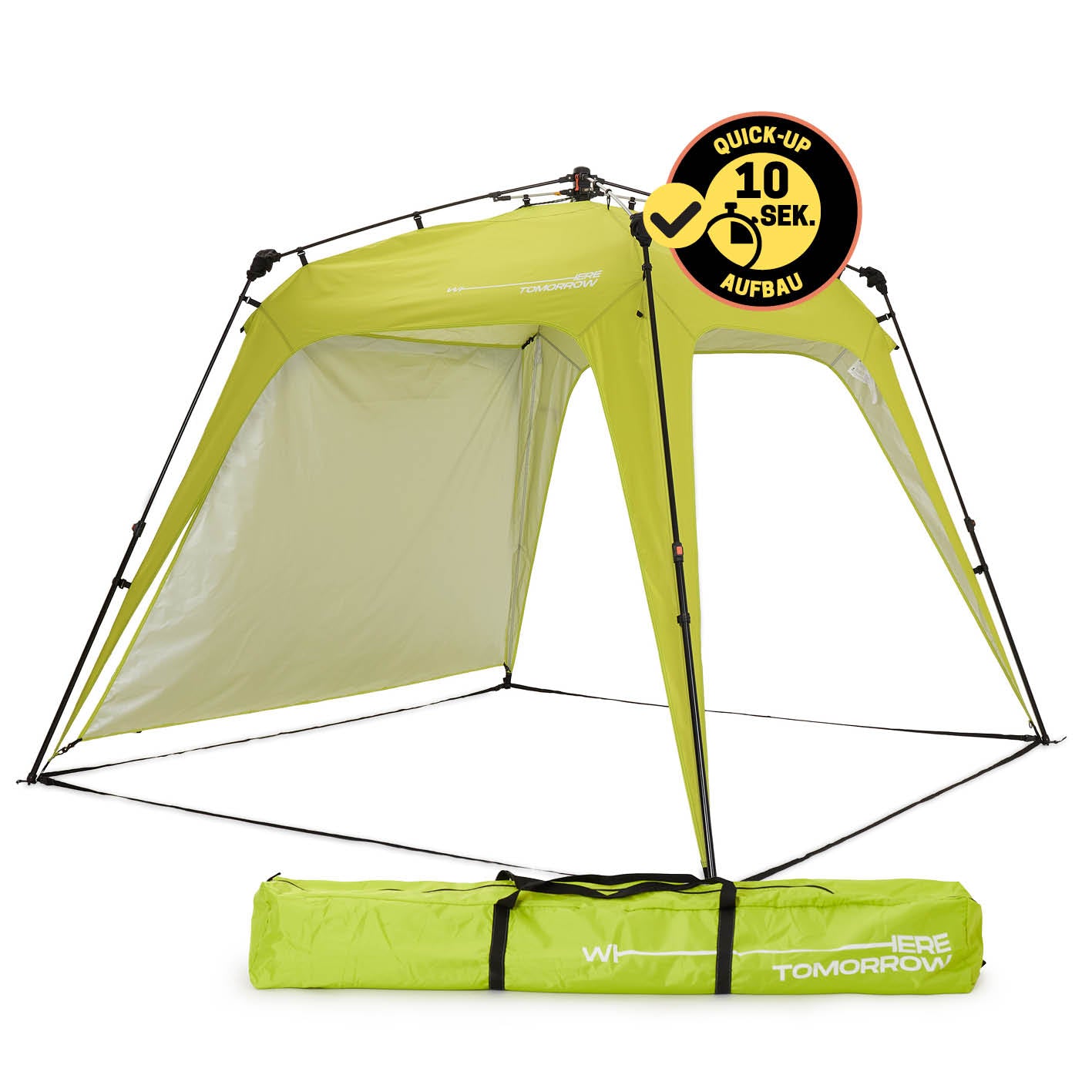 Pop up Pavillon - Grün mit Schnellaufbau in 10 Sek., wasserfest, inkl. Seitenwand, ideal für Camping, Festivals und Gartenpartys.