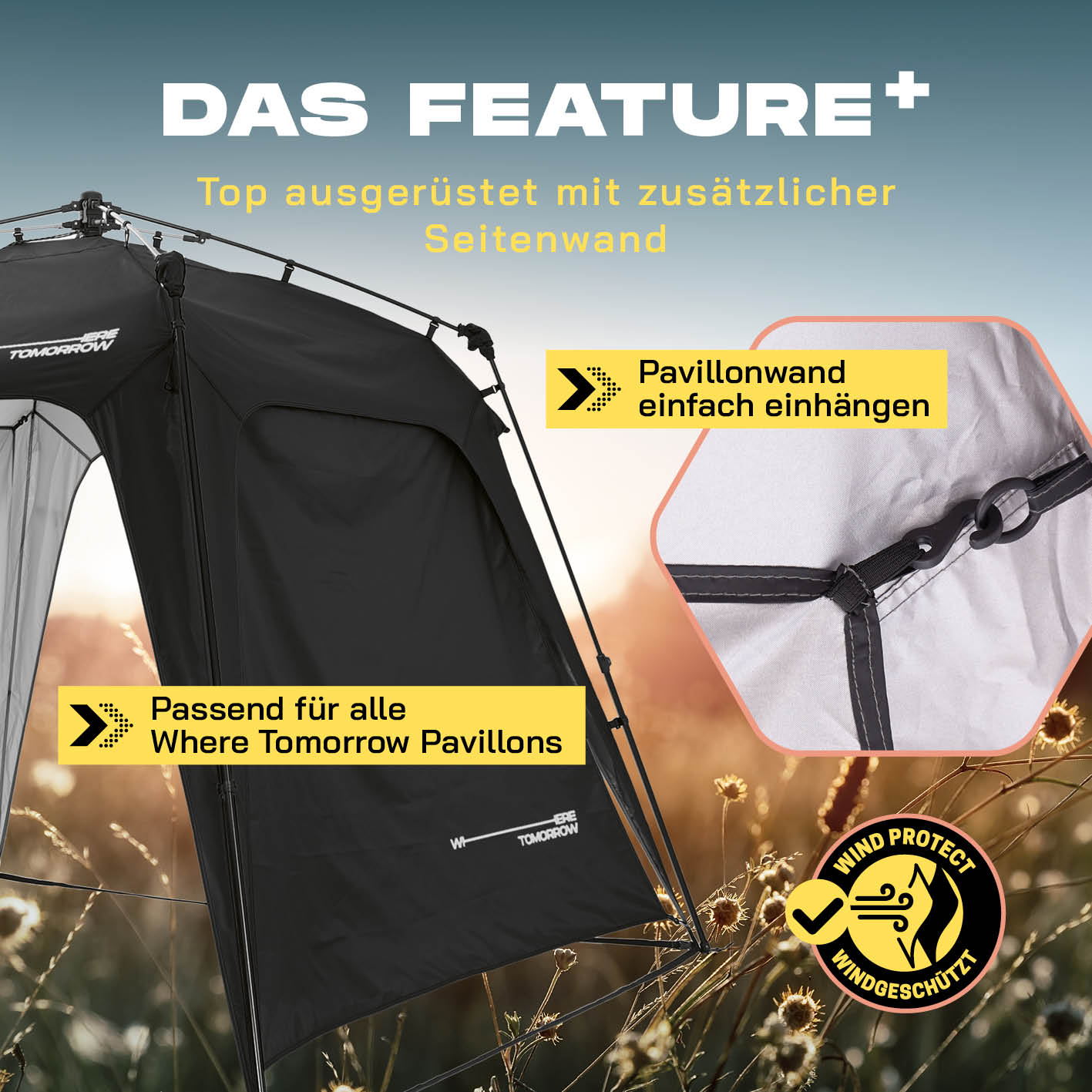 Pop Up Pavillon Gartenzelt - Seitenwand - Schwarz aus robustem, wettergeschütztem Material, einfach einzuhängen und passend für Where Tomorrow Pavillons.