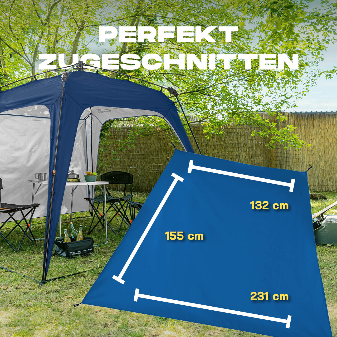 Pop Up Pavillon Gartenzelt - Seitenwand - Blau aus 190T Polyester, wetterfest, passgenau zugeschnitten für optimalen Wind- und Wetterschutz.