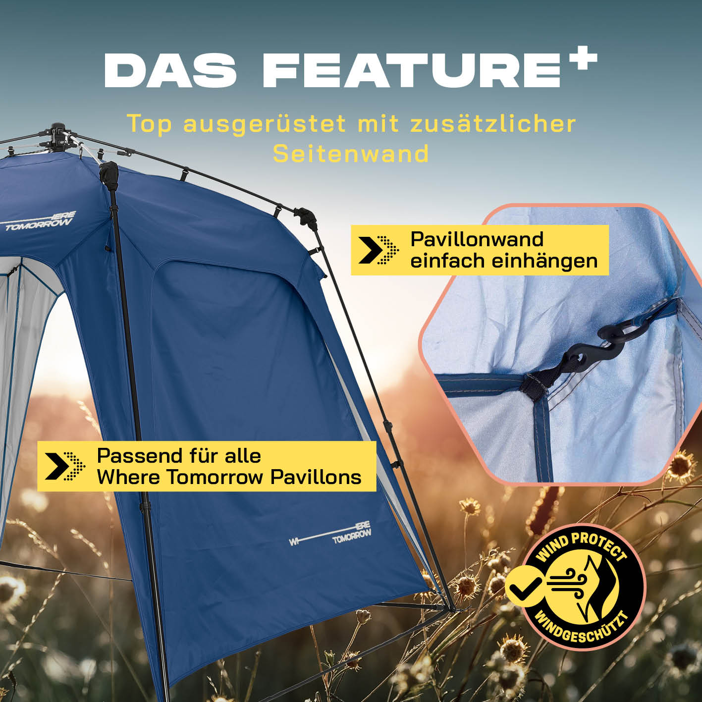 Pop Up Pavillon Gartenzelt - Seitenwand - Blau aus 190T Polyester, windgeschützt, passend für alle Where Tomorrow Pavillons.