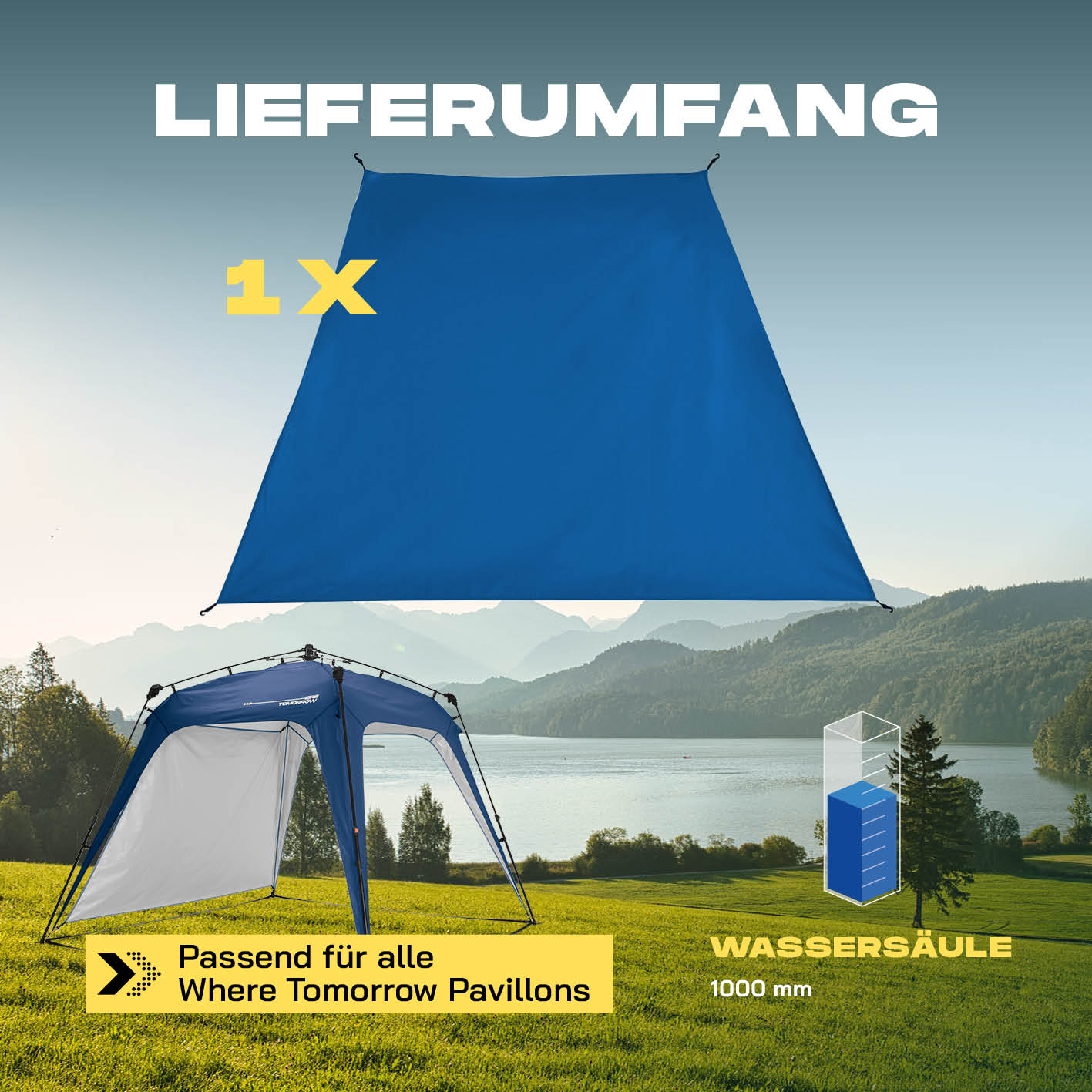 Pop Up Pavillon Gartenzelt - Seitenwand in Blau aus 190T Polyester, wind- und wettergeschützt, passend für Where Tomorrow Pavillons.