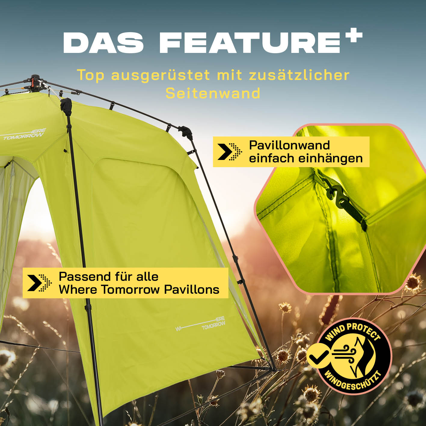 Pop Up Pavillon Gartenzelt - Seitenwand - Grün aus 190T Polyester, PU-beschichtet, wind- und wettergeschützt, passend für Where Tomorrow Pavillons.