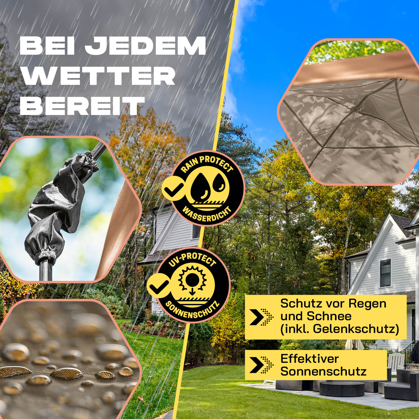 Pop up Pavillon - Kamelbraun wasserfest mit UV-Schutz, schneller Aufbau, ideal für Camping, Festivals, Feiern und Flohmärkte.