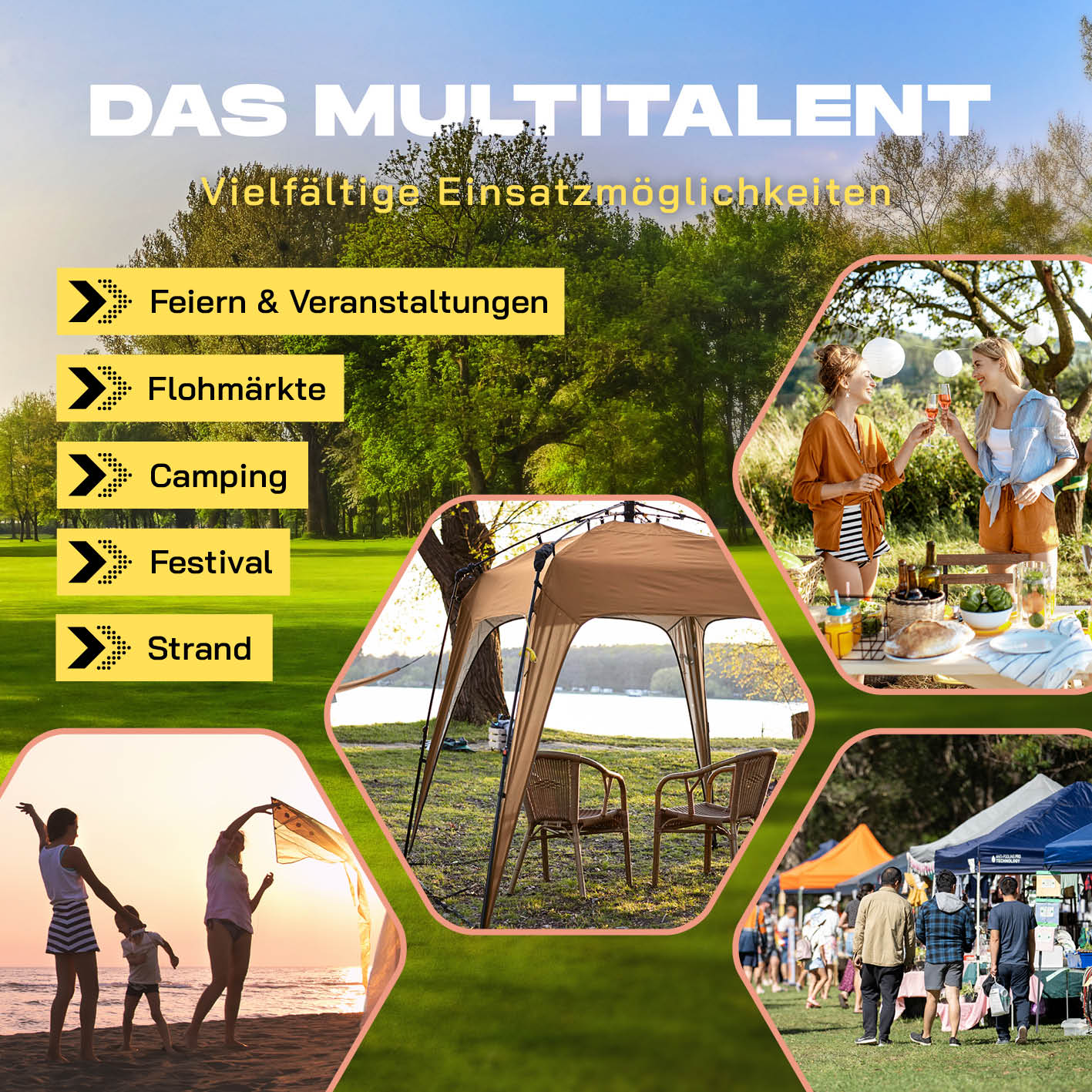 Pop up Pavillon - Kamelbraun für Feiern, Camping, Flohmärkte und Festival, wasserfest, schneller Aufbau in 10 Sekunden.