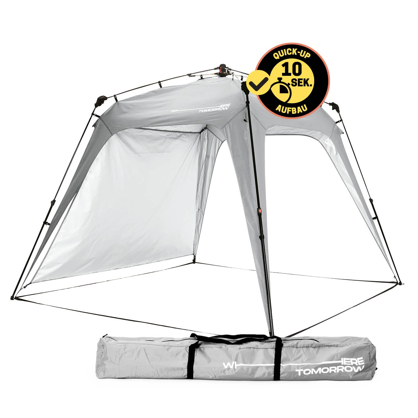 Pop up Pavillon - Hellgrau mit wetterfestem Material und schneller Aufbauzeit, ideal für Outdoor-Events und Festivals.