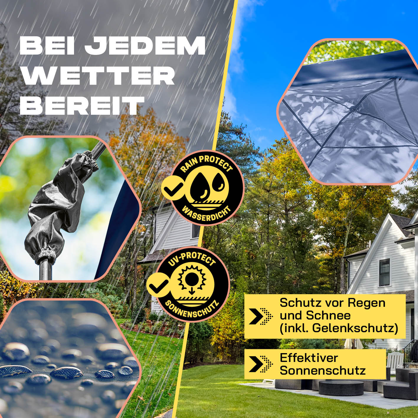 Pop up Pavillon - Navy, wasser- und wetterfest mit UV-Schutz, ideal für Regen, Schnee, Sonne und schnellen 10-Sekunden Aufbau.