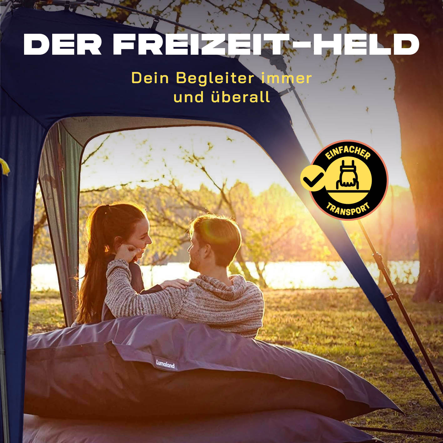 Pop up Pavillon - Navy mit einfachem Quick-up-Aufbau, wasserfest, mit Seitenwand, ideal für Camping und Outdoor-Einsätze bei Sonnenuntergang.